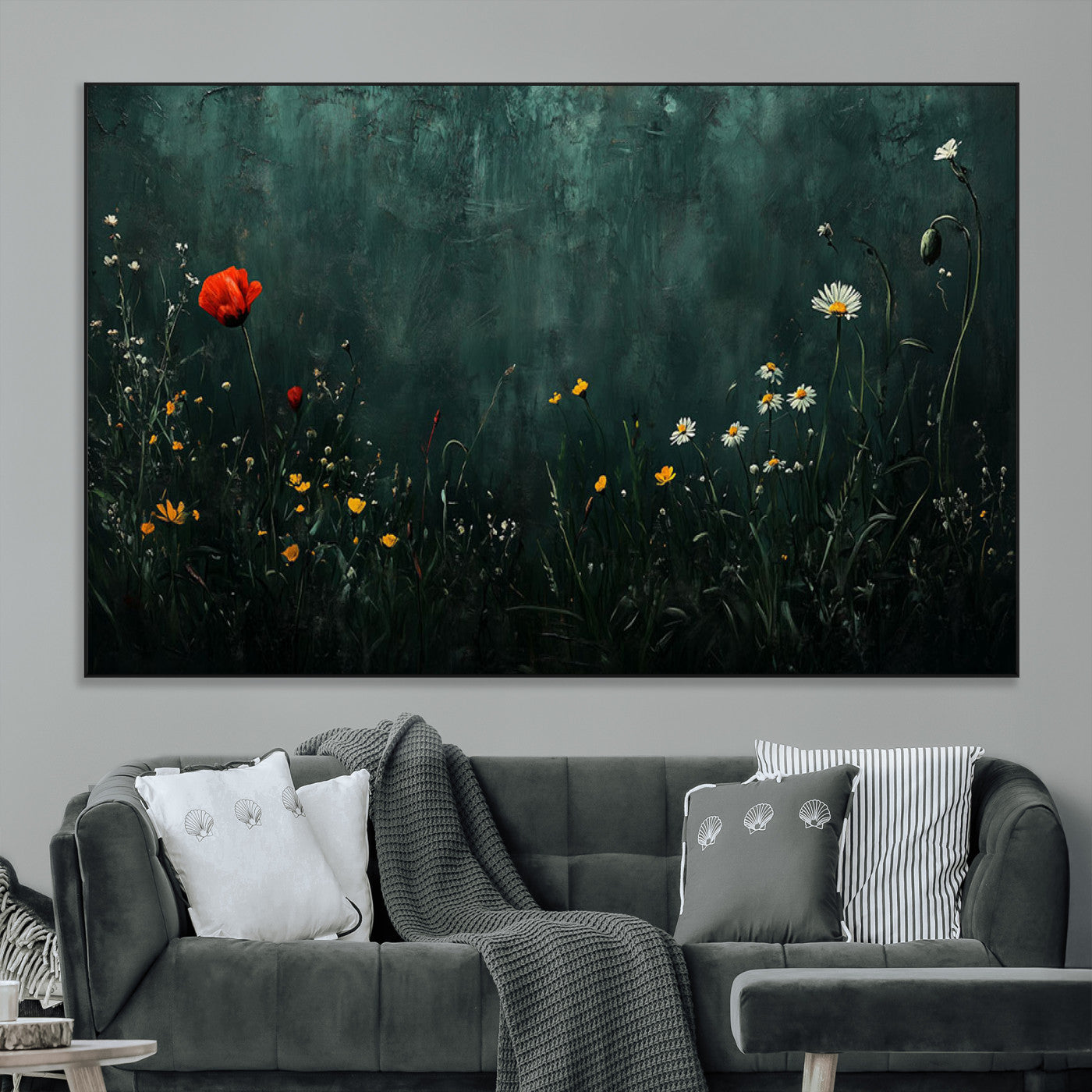 SEG-FC-51X34_Oversize - Wildflower Field Framed Wall Art, Vintage Botanical Landscape Sign, Botanical Wall Art, Modern