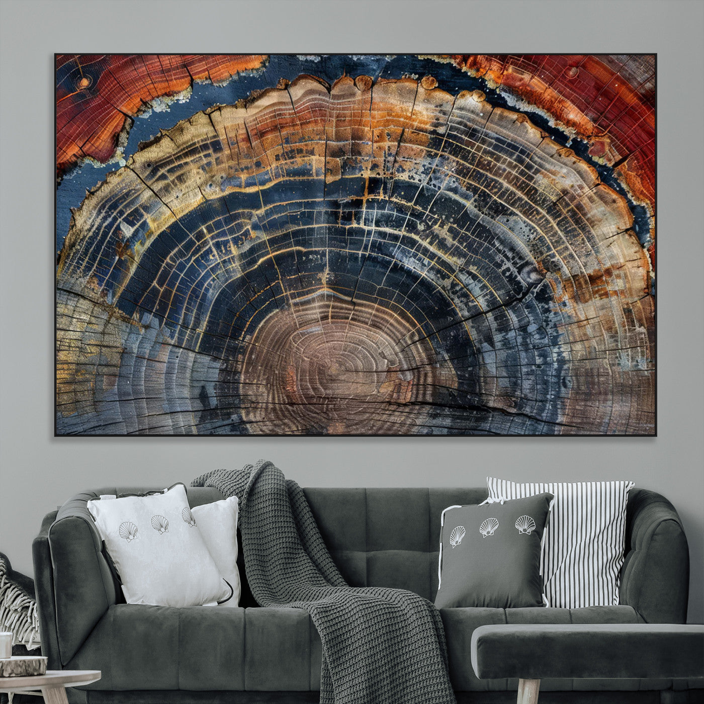 SEG-FC-51X34_Oversize - Abstract Tree Ring Wall Art, Colorful Framed Tree Ring Wall Decor, Minimalist Home Canvas Art,