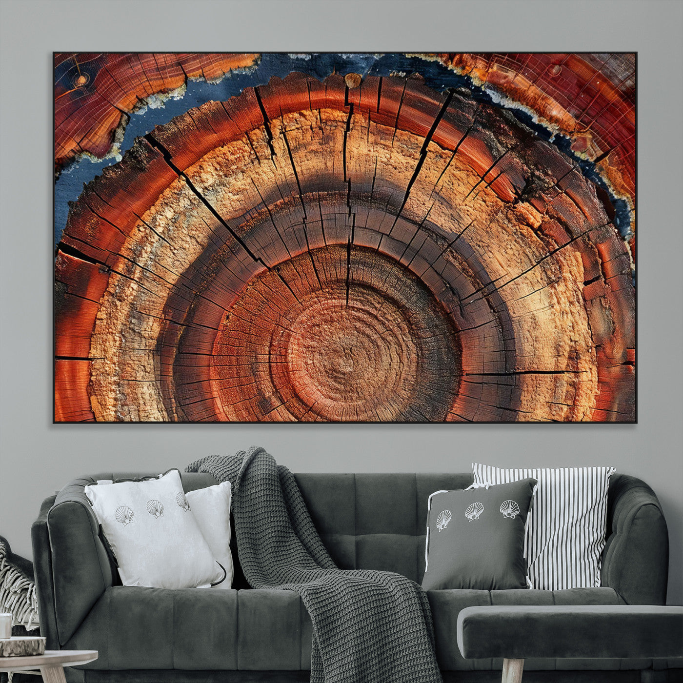 SEG-FC-51X34_Oversize - Abstract Tree Ring Art, Colorful Tree Ring Wall Decor, Minimalist Home Canvas Art, Modern Farmhouse