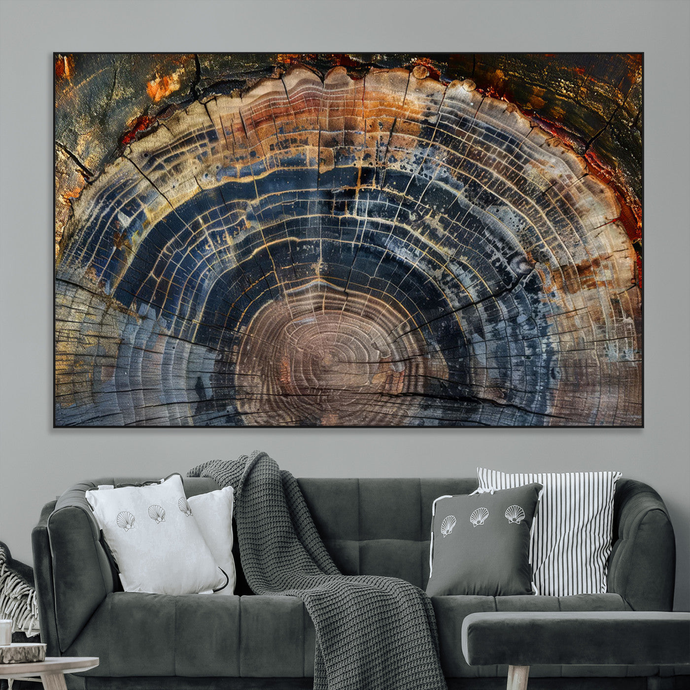 SEG-FC-51X34_Oversize - Framed Tree Ring Wall Art - Abstract Colorful Tree Ring Wall Decor, Minimalist Home Canvas Art,