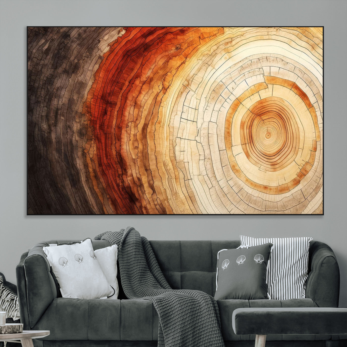 SEG-FC-51X34_Oversize - Tree Ring Print on Canvas Wall Art, Tree Stump Print, Wood Wall Art Living Room, Abstract Natural
