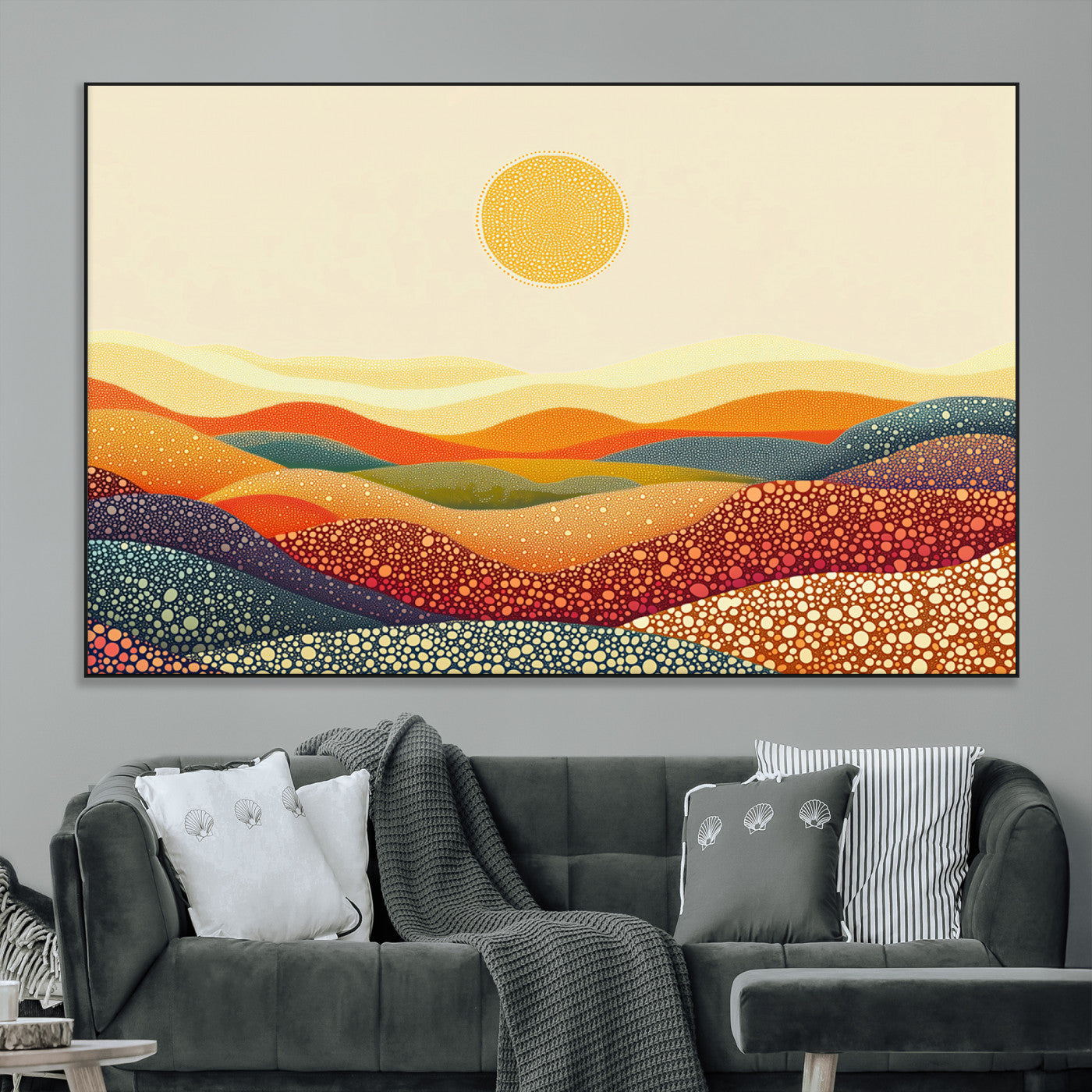 SEG-FC-51X34_Oversize - YAYOI KUSAMA Colorful Dot Art Landscape Canvas - Framed Abstract Pointillism Inspired by Nature with