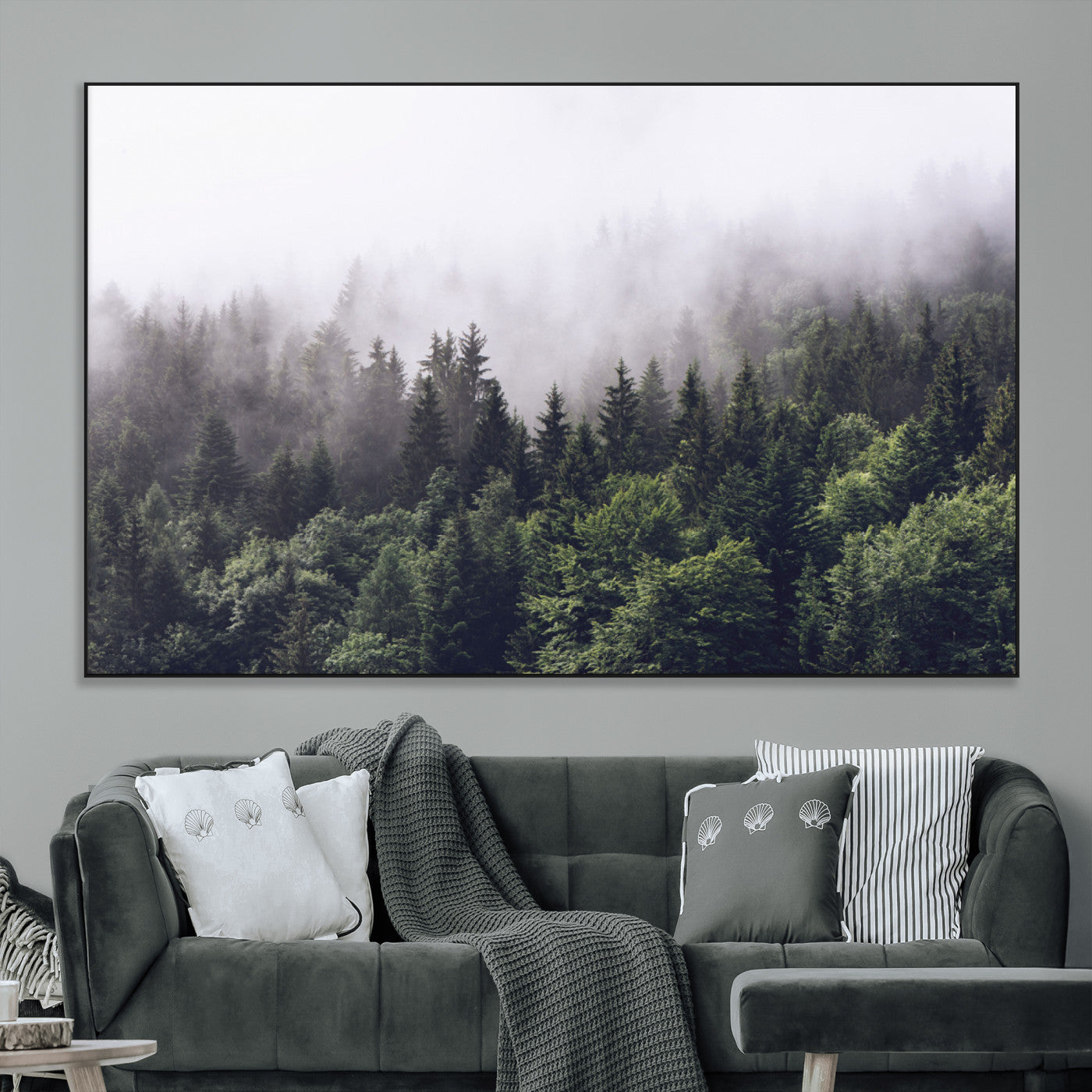 SEG-FC-51X34_Oversize - Misty Forest Wall Art | Foggy Forest Canvas Print | Large Nature-Inspired Misty Tree Landscape for