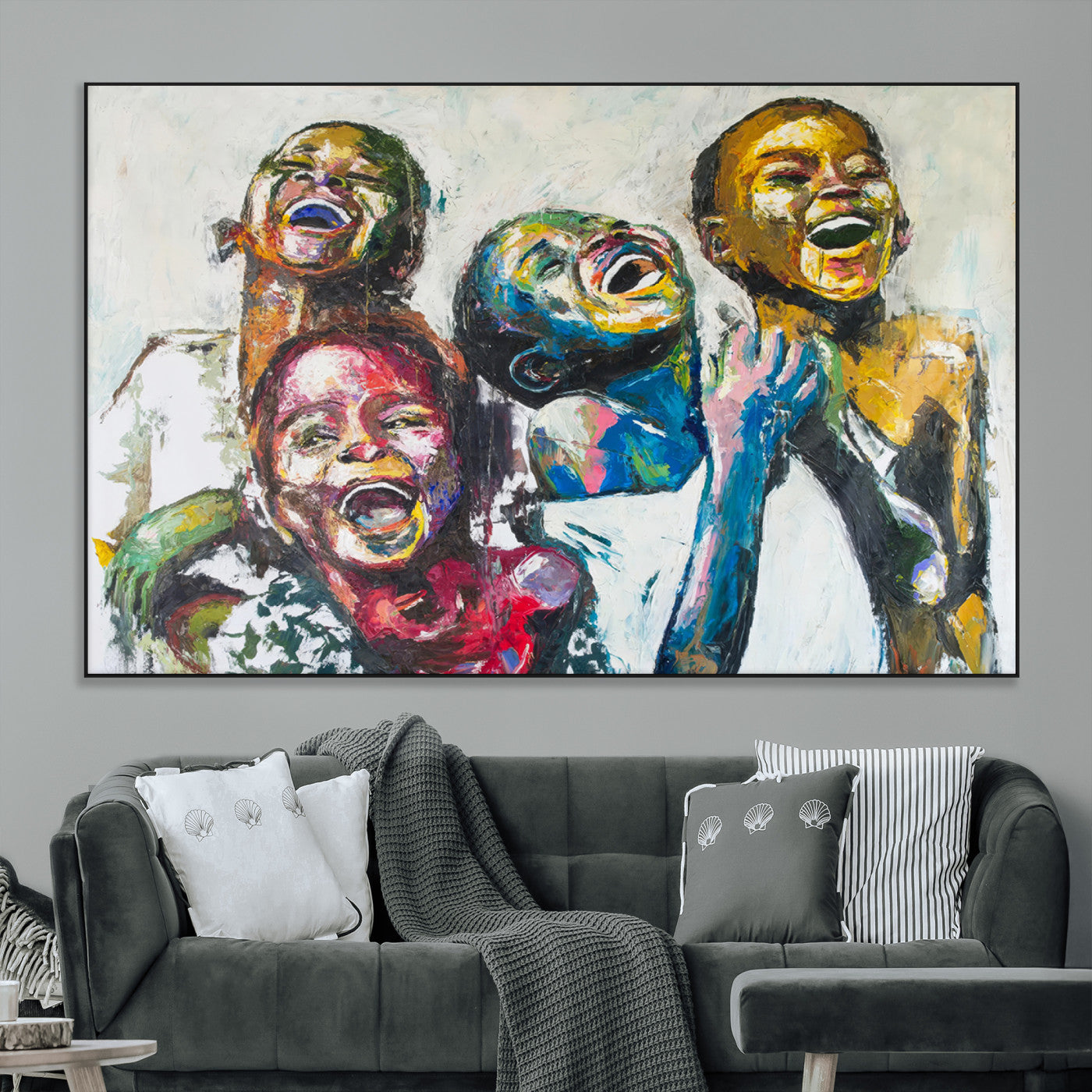 SEG-FC-51X34_Oversize - Shai Yossef Style Canvas Art - Joyful African Black Kids Impasto Painting with Vibrant Brushstrokes,
