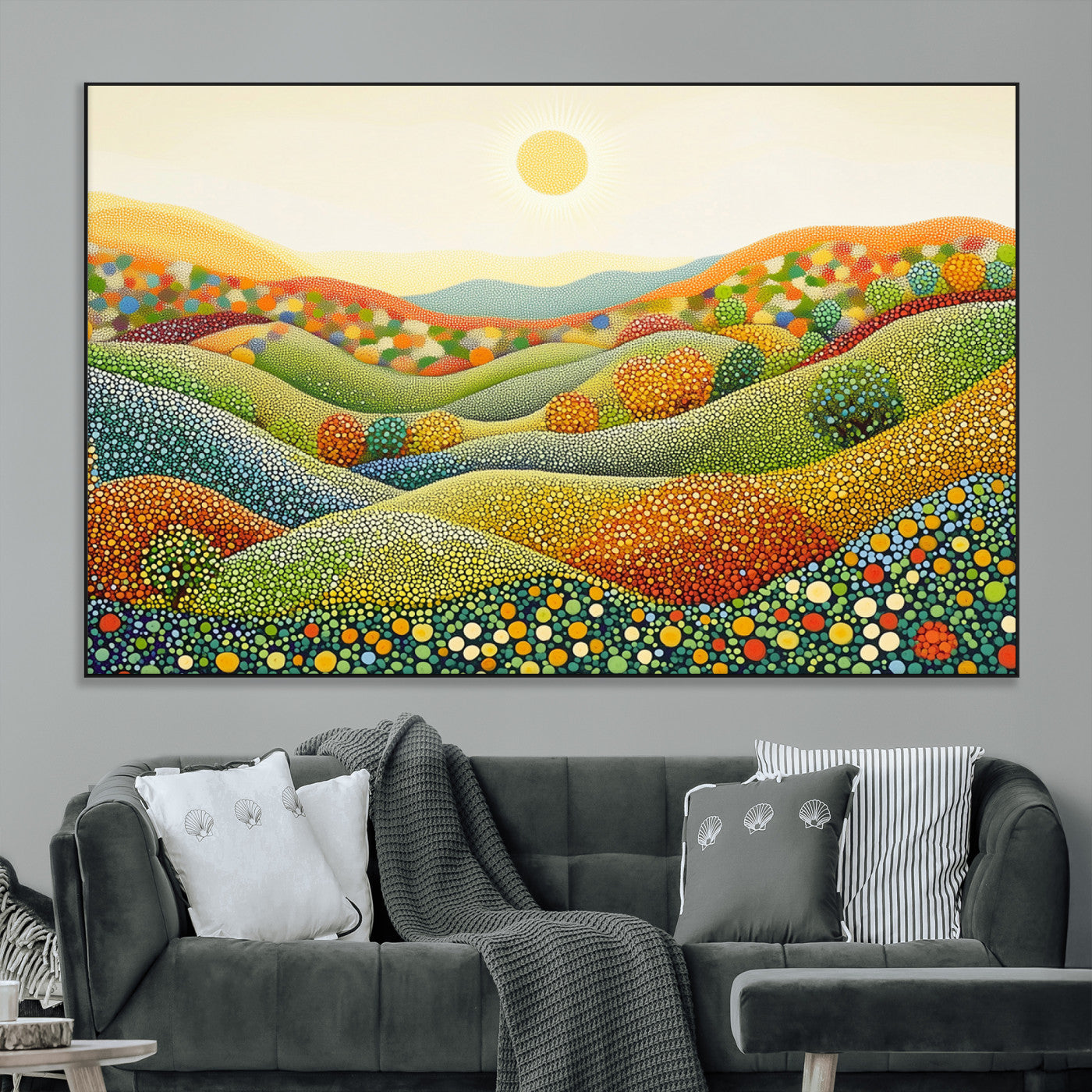 SEG-FC-51X34_Oversize - YAYOI KUSAMA Colorful Dot Art Landscape Canvas - Framed Abstract Pointillism Inspired by Nature with