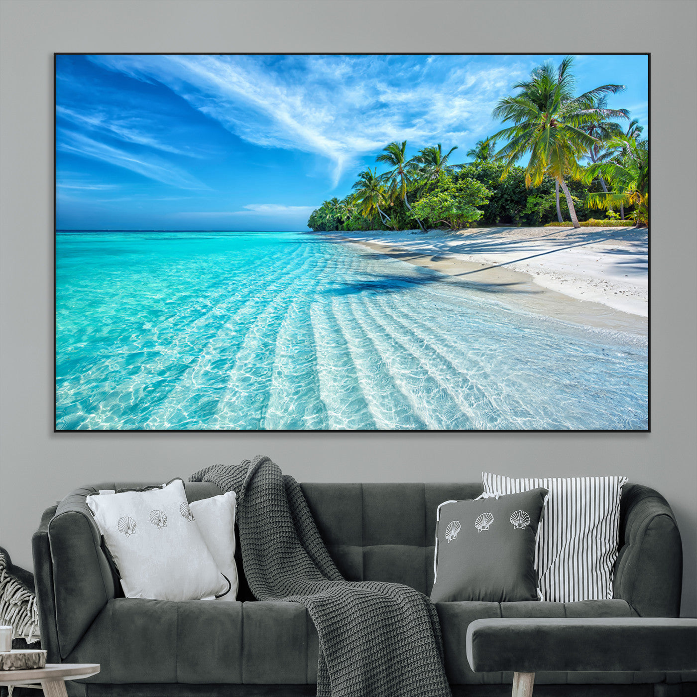 SEG-FC-51X34_Oversize - Tropical Beach Wall Art Canvas Print - Serene Ocean Landscape with Crystal Clear Turquoise Water and