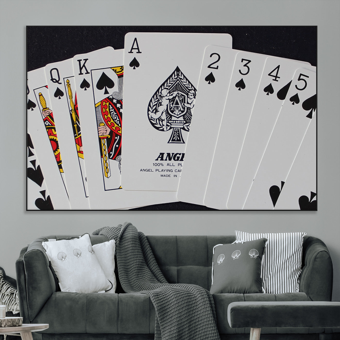 SEG-FC-51X34_Oversize - Poker Wall Art - Playing Cards Canvas Wall Art Print - Ace of Spades and Royal Flush Design, Perfect
