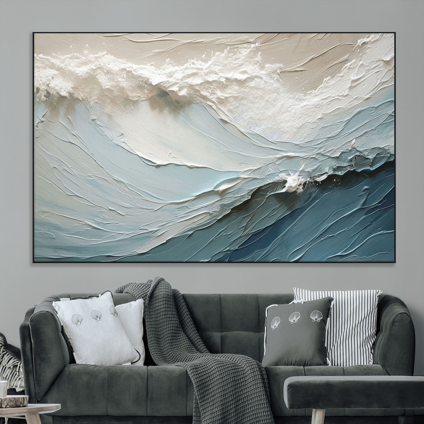 SEG-FC-51X34_Oversize - Waves Abstract Wall Art Print, Modern Framed Abstract Canvas Print, Abstract Painting for Living
