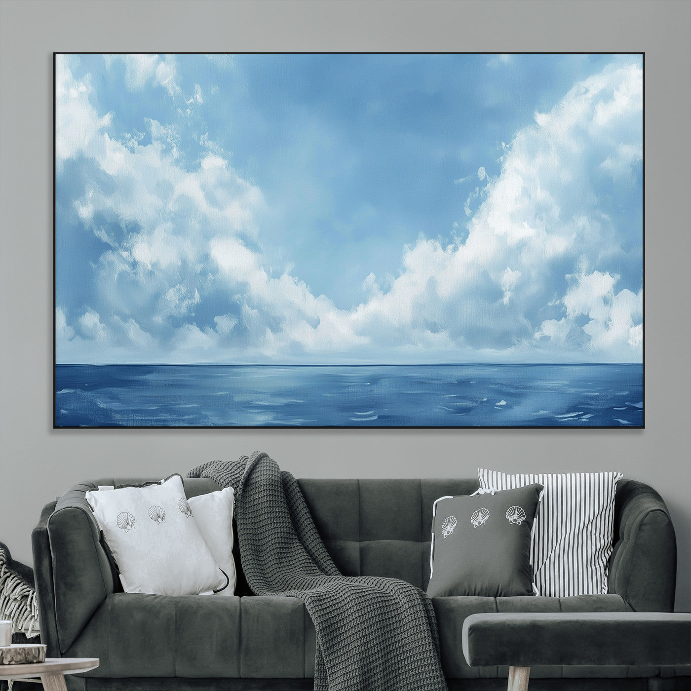 SEG-FC-51X34_Oversize - Abstract Ocean Print Artwork- Serene Blue Ocean Canvas Wall Art - Minimalist Ocean and Sky Canvas