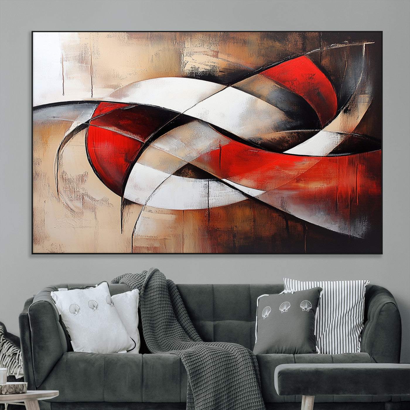 SEG-FC-51X34_Oversize - Abstract Wall Art - Modern Red and White Canvas Wall Art Print - Bold Geometric Abstract Canvas for