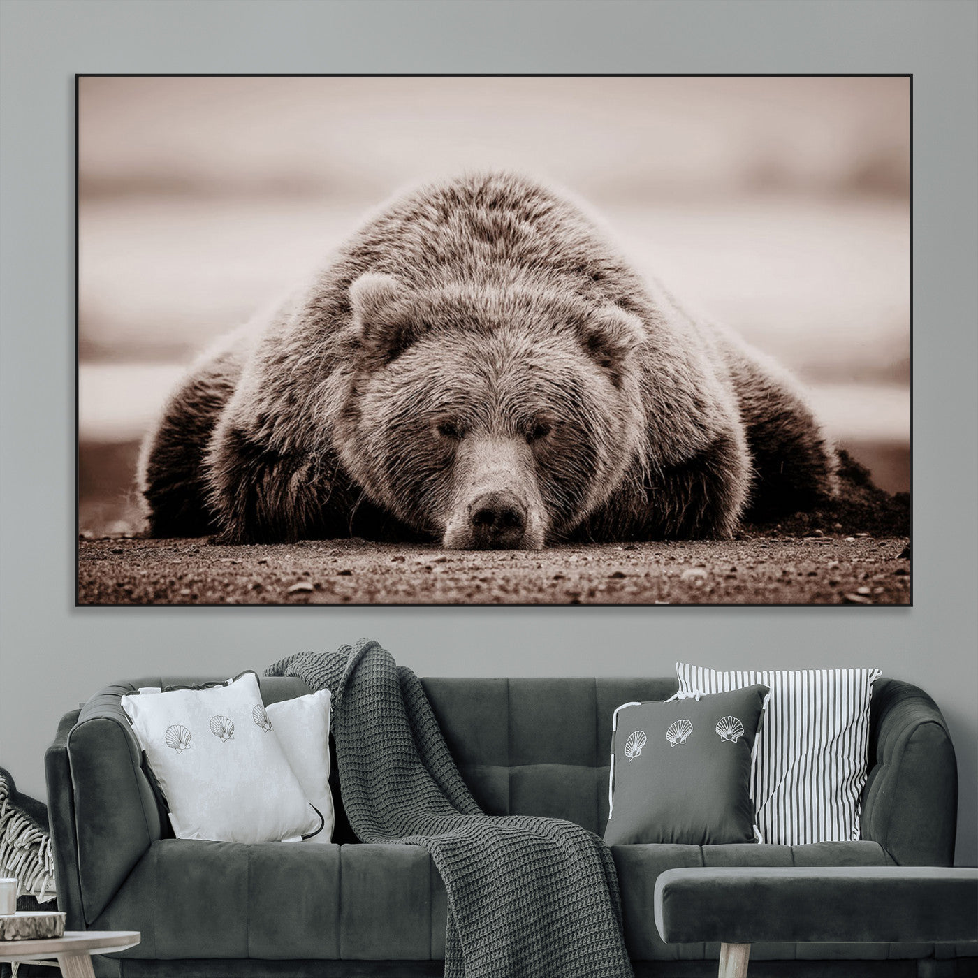 SEG-FC-51X34_Oversize - Grizzly Bear Wall Art Print - Bear Canvas Wall Art - Rustic Bear Portrait Canvas Print for Cabin