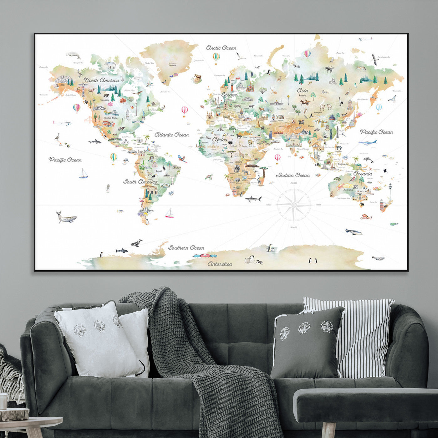 SEG-FC-51X34_Oversize - Push Pin World Map Canvas Print – Framed Wall Art for Couples to Track Their Travels – Anniversary