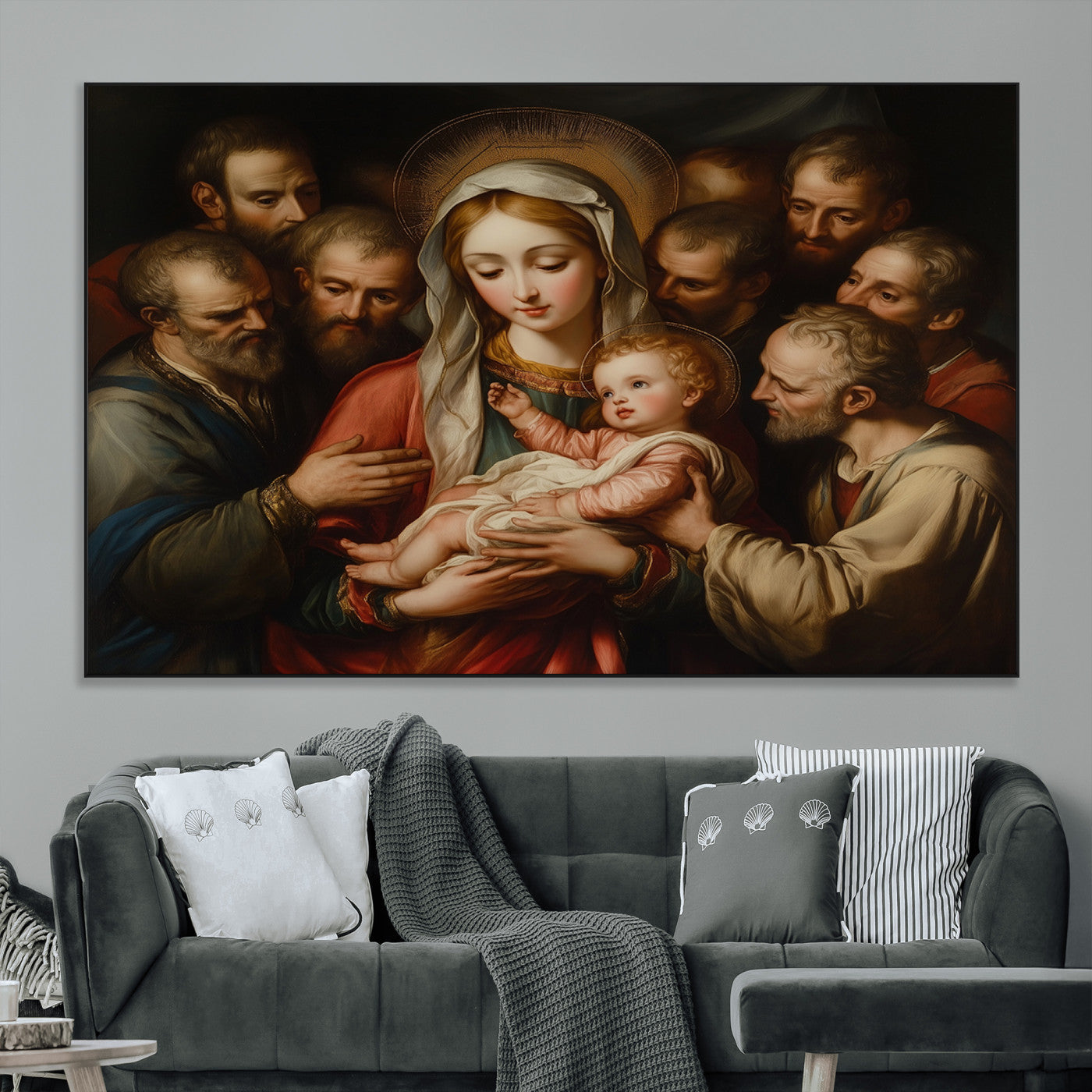 SEG-FC-51X34_Oversize - Religious Canvas Wall Art Print - Madonna and Child with Apostles Art Print - Classic Christian