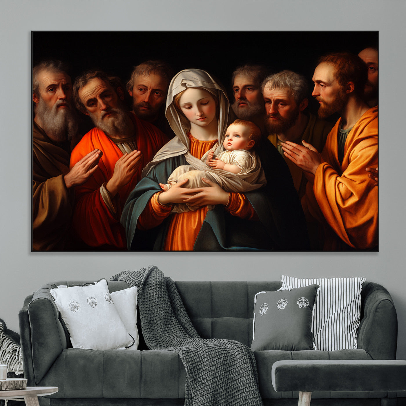 SEG-FC-51X34_Oversize - Religious Canvas Wall Art Print - Madonna and Child with Apostles Art Print - Classic Christian