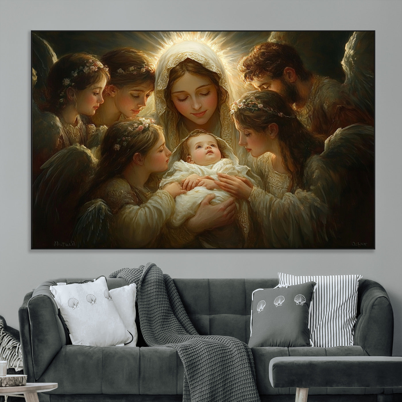 SEG-FC-51X34_Oversize - Mary Jesus Canvas Wall Art Print - Madonna and Child with Apostles Art Print - Classic Christian