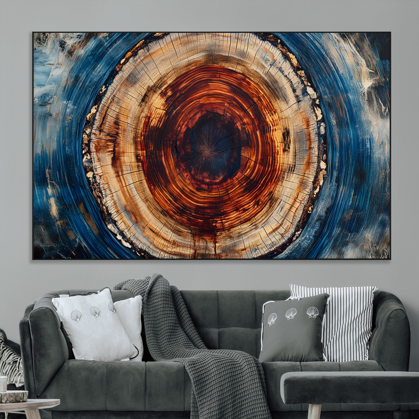 SEG-FC-51X34_Oversize - Abstract Framed Tree Rings Wall Decor, Wood Grain Rings Artwork Print, Nature Woodland Modern Wall