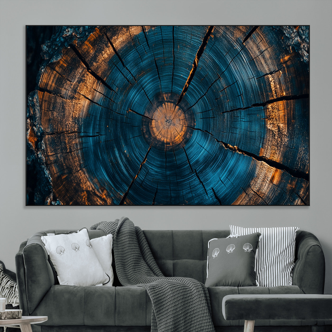 SEG-FC-51X34_Oversize - Farmhouse Wall Art - Abstract Tree Rings Canvas Wall Art Print, Framed Wood Grain Rings Artwork