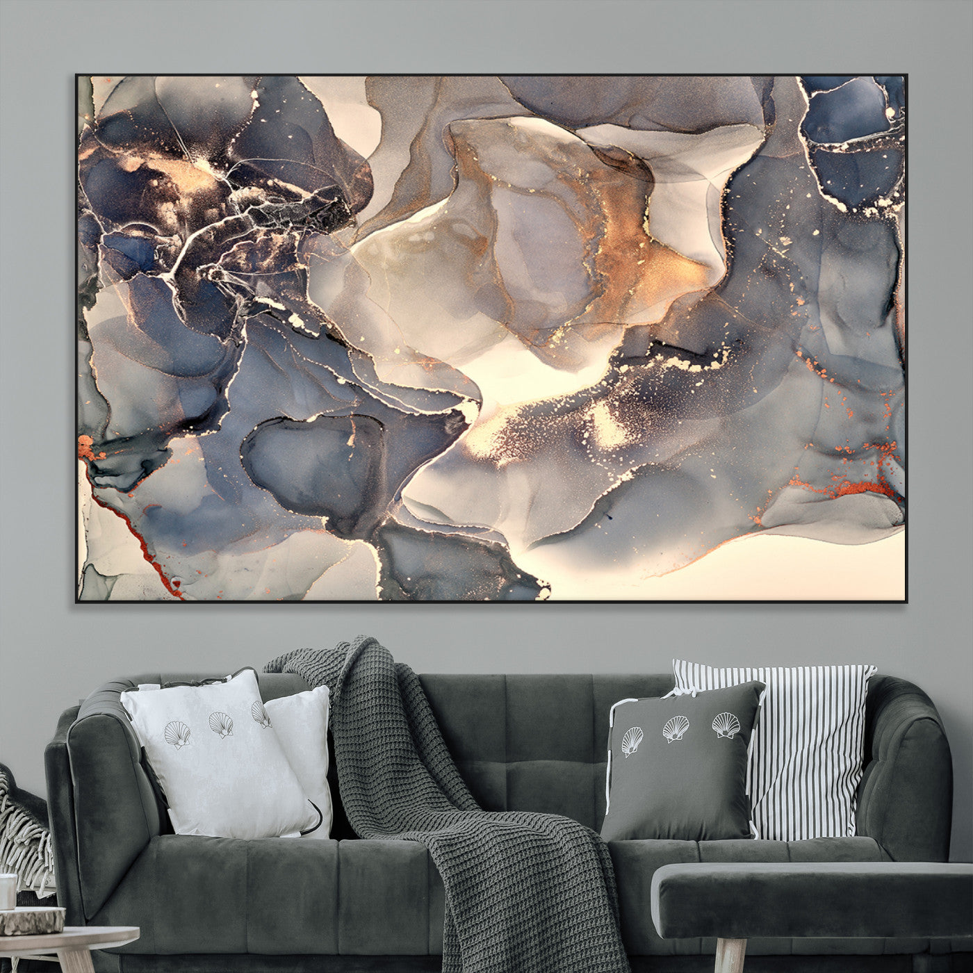 SEG-FC-51X34_Oversize - Abstract Blue and Gold Wall Art - Fluid Ink Artwork - Modern Luxury Wall Decor for Contemporary