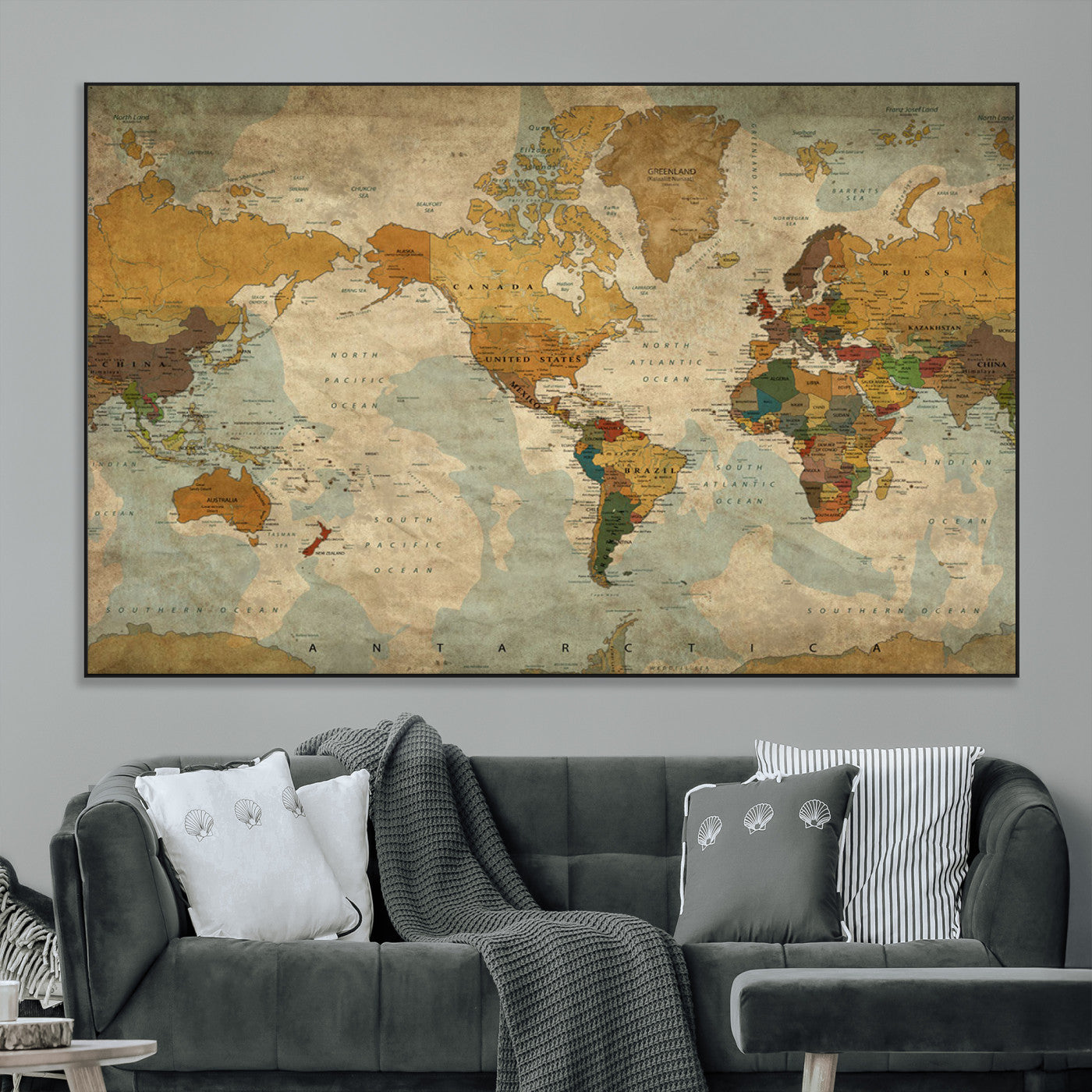 SEG-FC-51X34_Oversize - Push Pin World Map Canvas Print – Framed Wall Art for Couples to Track Their Travels – Anniversary