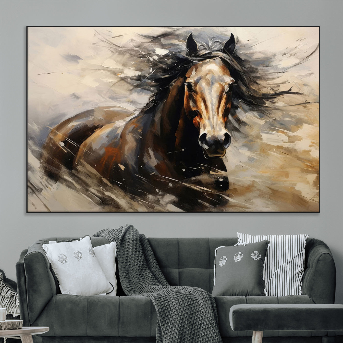 SEG-FC-51X34_Oversize - Abstract Wall Art Horse Print - Large Western Horse Canvas - Farmhouse Woodland Wall Art - Framed