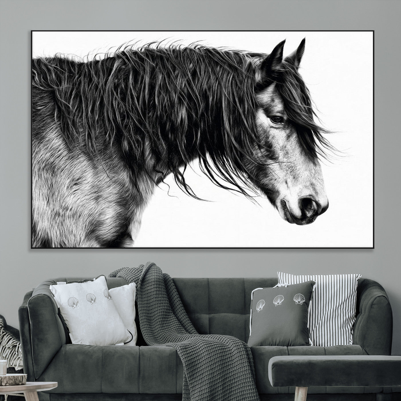 SEG-FC-51X34_Oversize - Black Horse Wall Art Canvas Print for Farmhouse Decor and Woodland Decoration
