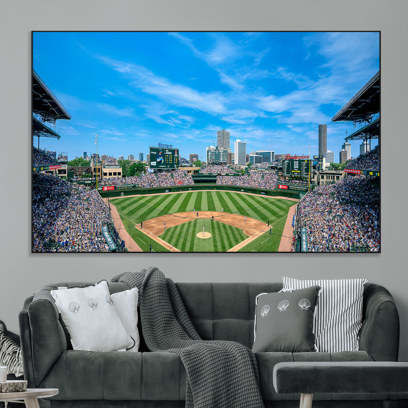 SEG-FC-51X34_Oversize - Wrigley Field Chicago Cubs Panoramic Art Multi Piece Canvas - Iconic Baseball Stadium Print for