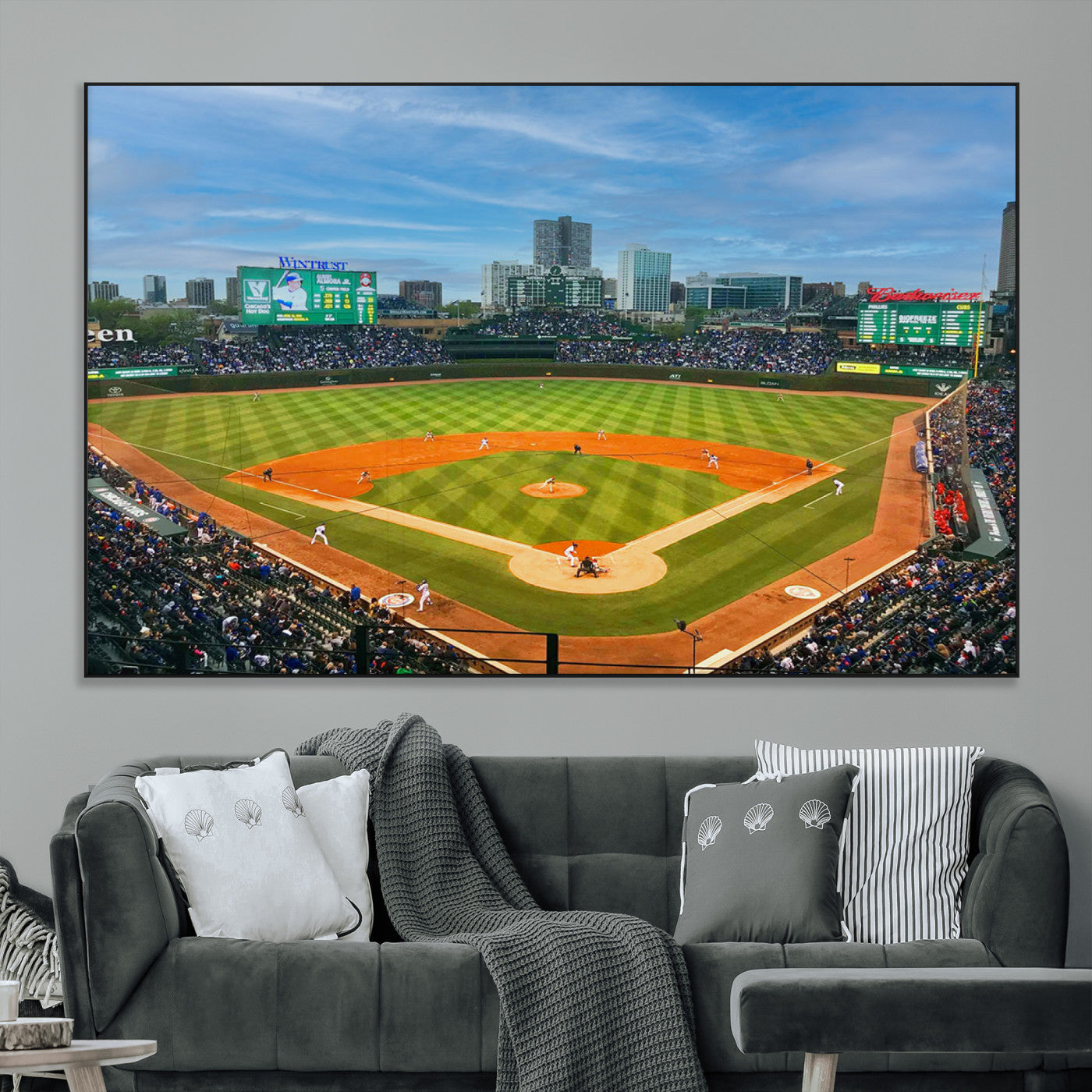 SEG-FC-51X34_Oversize - Wrigley Field Chicago Cubs Panoramic Multi Piece Canvas Wall Art - Iconic Baseball Stadium Print for