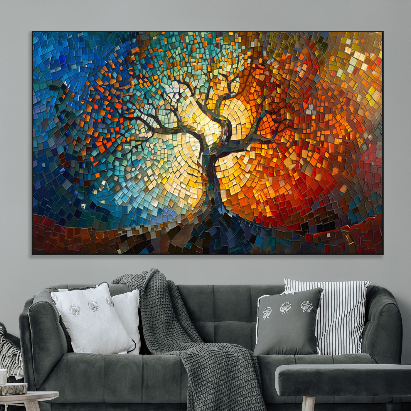 SEG-FC-51X34_Oversize - Yggdrasil Tree of Life Mosaic Stained Glass Wall Art Canvas, Yggdrasil Tree of Life Mosaic Canvas