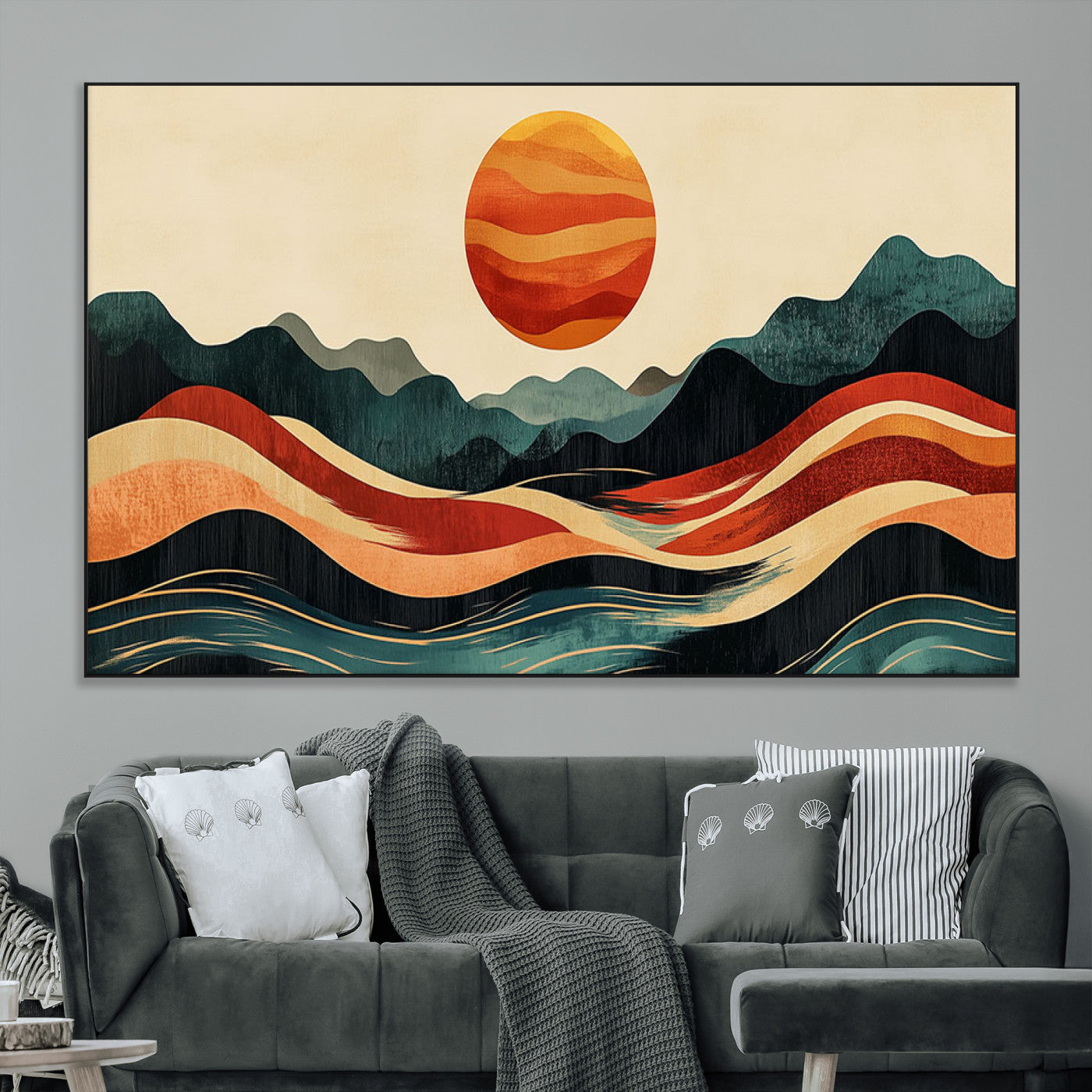 SEG-FC-51X34_Oversize - Mountain Triptych Wall Art - Western Nature Prints - Framed Boho Pine Tree Canvas for Log Cabin or