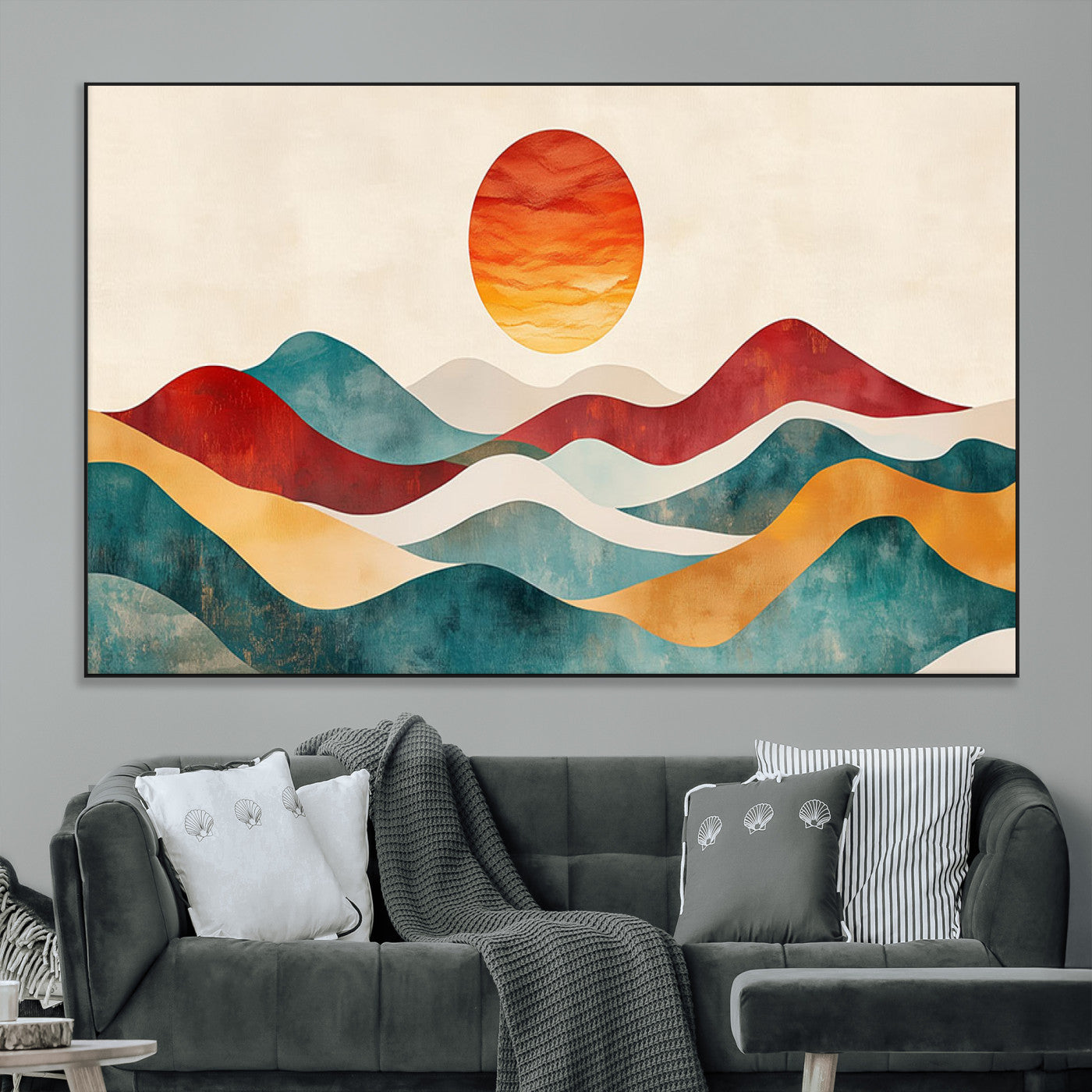 SEG-FC-51X34_Oversize - Southwest Mountain Canvas - Boho Triptych Wall Art - Rustic Woodland Nursery Decor - Abstract Nature