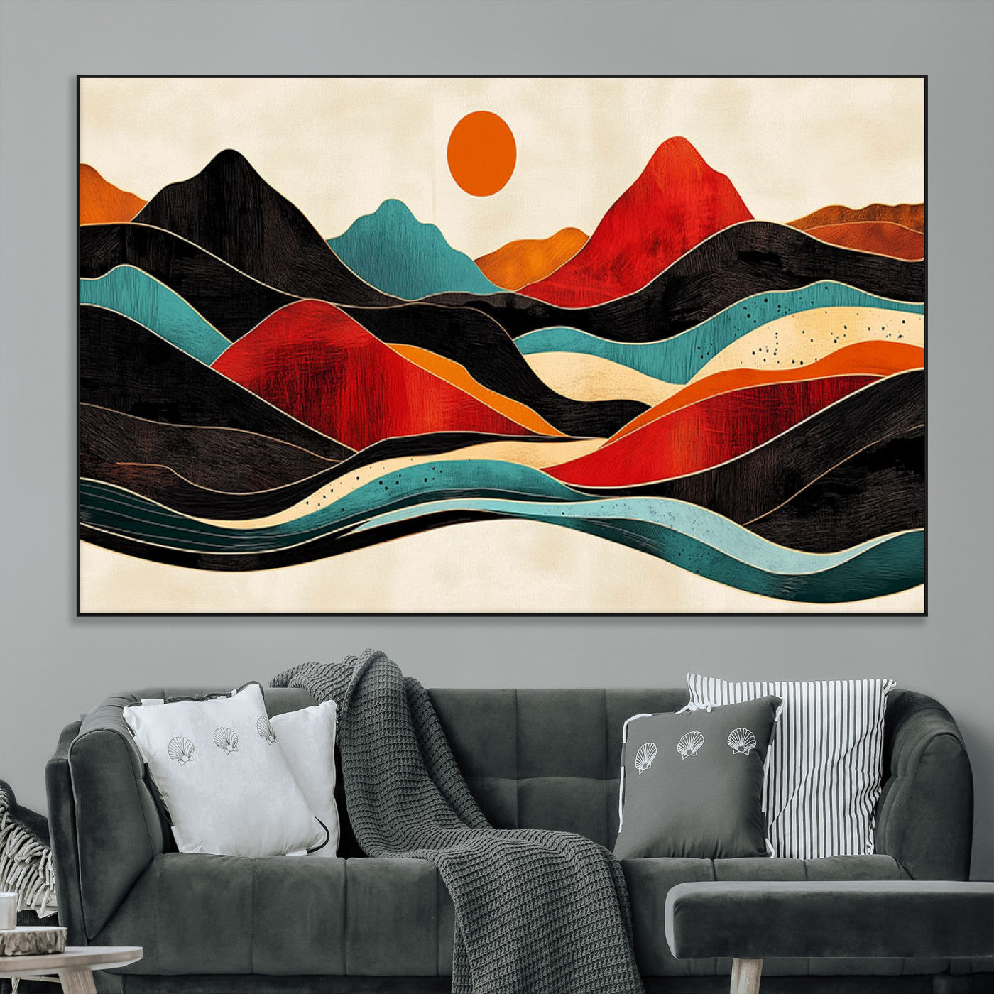 SEG-FC-51X34_Oversize - Western Wall Decor - Large Triptych Mountain Canvas - Boho Woodland Wall Art Print - Framed