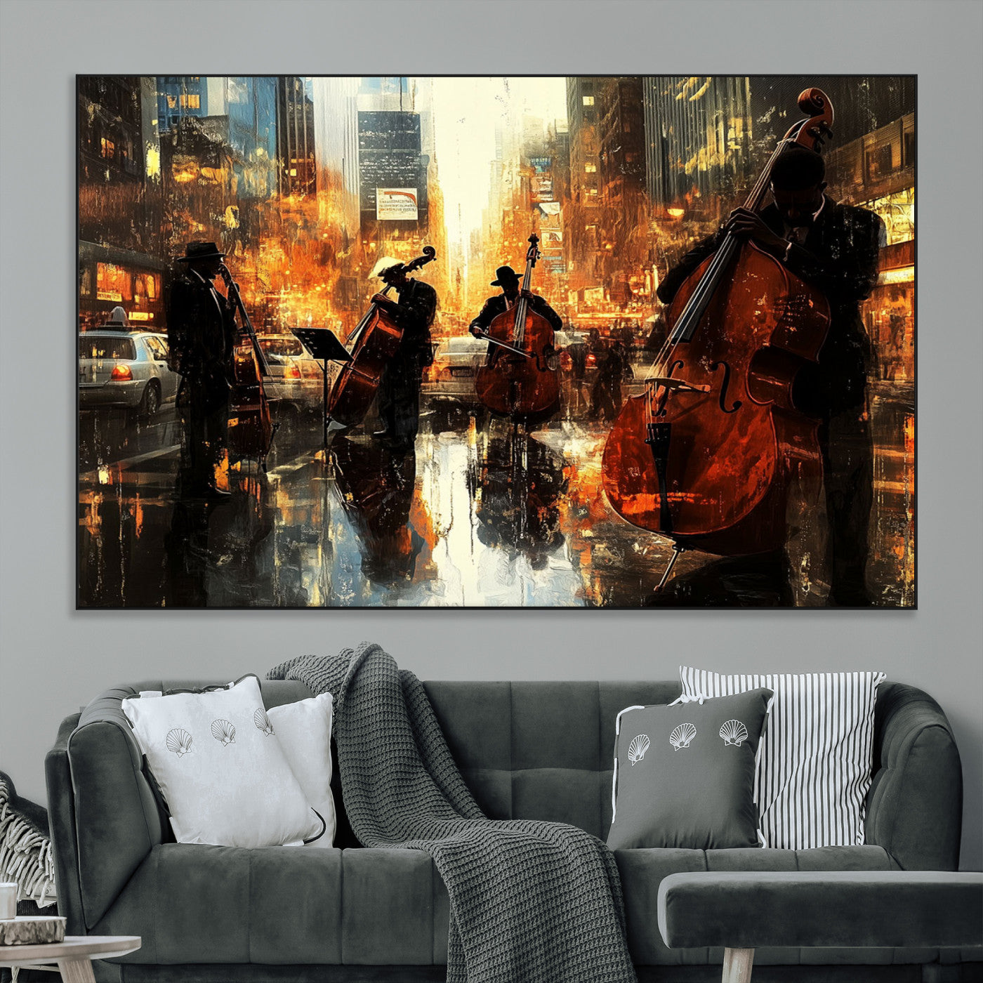 SEG-FC-51X34_Oversize - African American Abstract Jazz Wall Art - Framed Abstract Music Canvas - Colorful Instrument Canvsa