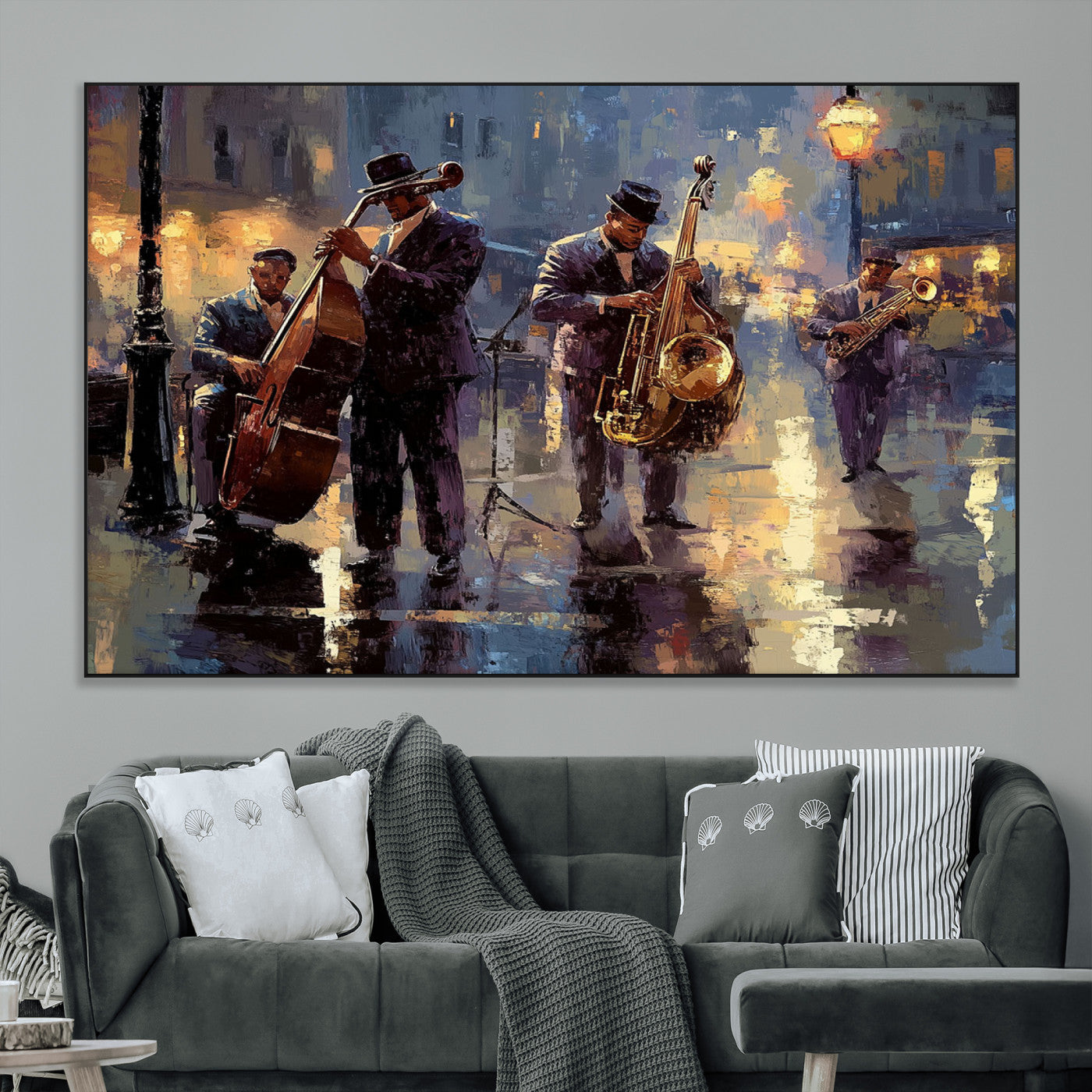 SEG-FC-51X34_Oversize - Afro Abstract Jazz Music Canvas Print - African American Wall Art - Colorful Framed Afro Abstract