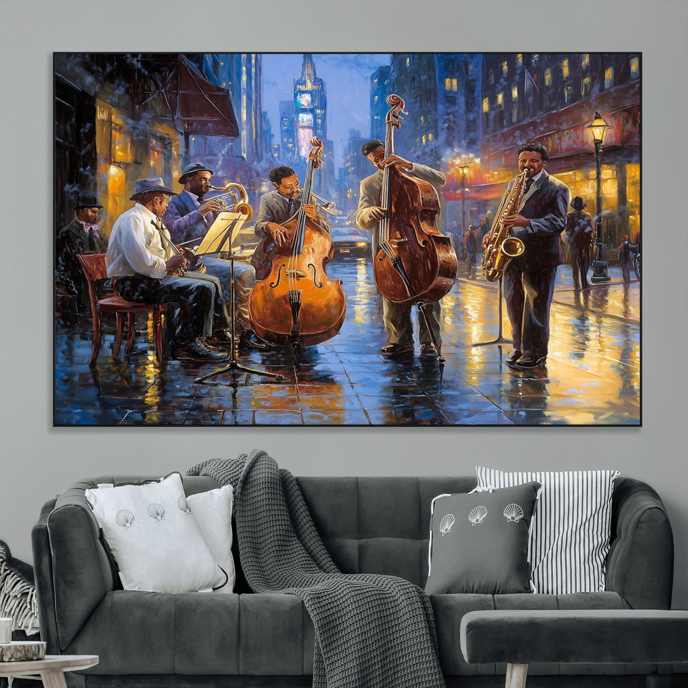 SEG-FC-51X34_Oversize - Colorful Jazz Wall Art - African American Music Canvas Print - Framed Abstract Music Poster for Home