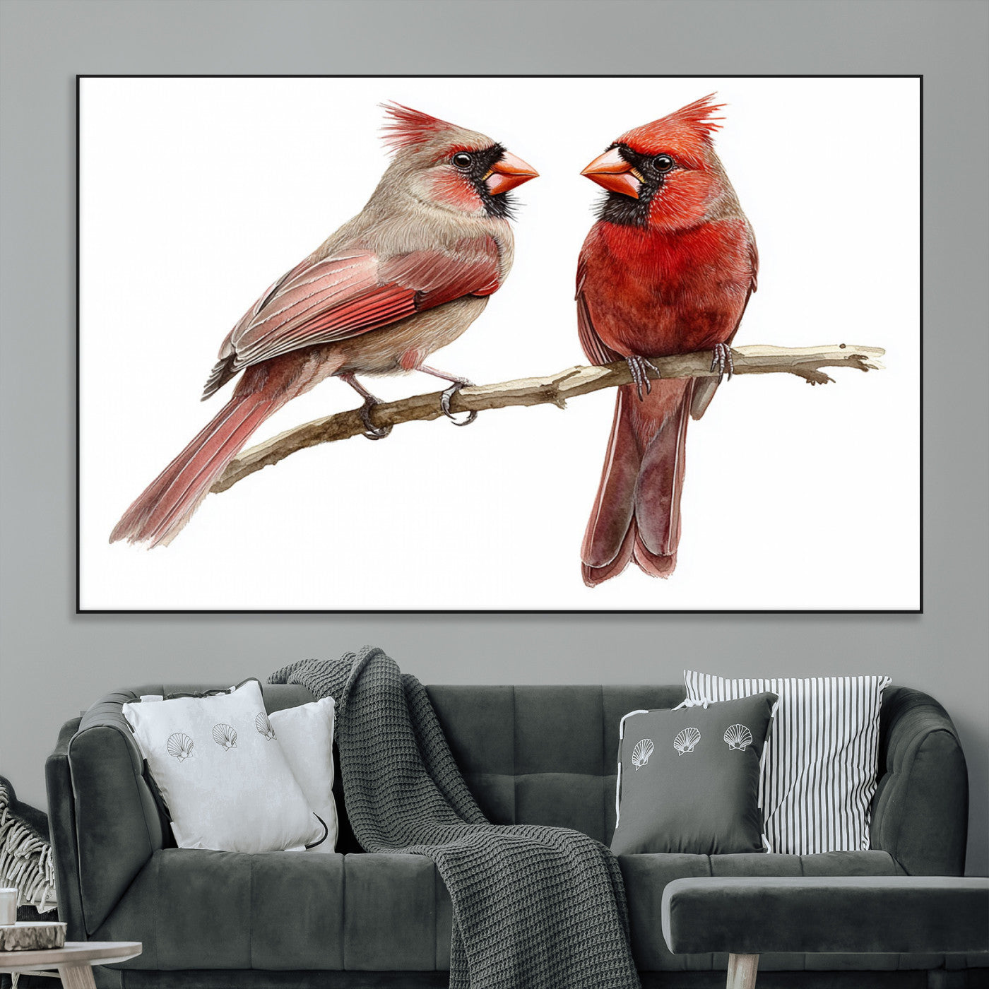 SEG-FC-51X34_Oversize - Cardinal Bird Canvas Wall Art - Male and Female Cardinal Print - Abstract Bird Wall Decor for Home -