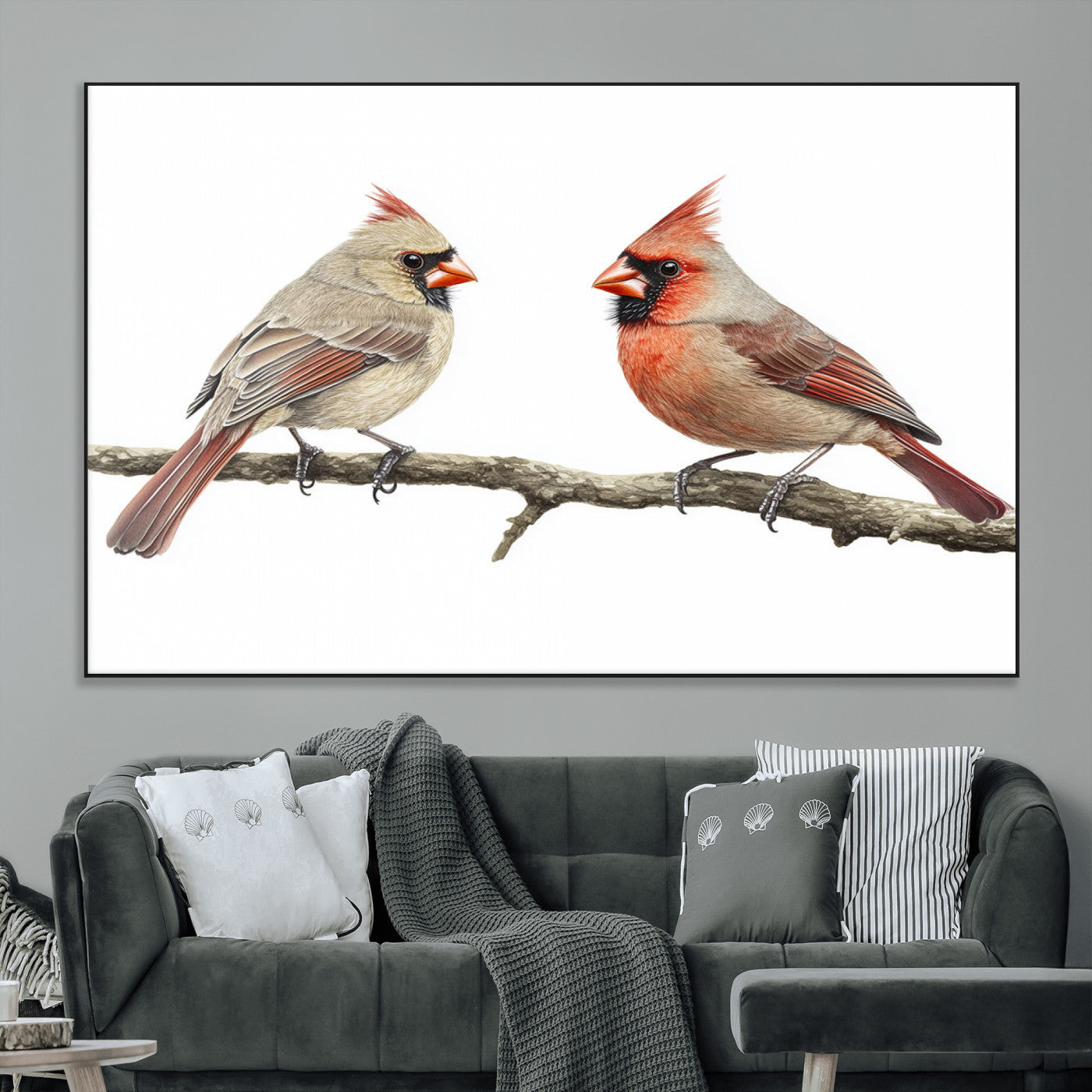 SEG-FC-51X34_Oversize - Cardinal Canvas Wall Art - Male and Female Cardinal Print - Nature-Inspired Bird Wall Decor for Home