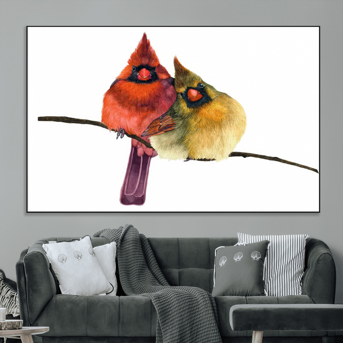 SEG-FC-51X34_Oversize - Cardinal Bird Canvas Wall Art - Male and Female Cardinal Print - Nature-Inspired Bird Wall Decor for