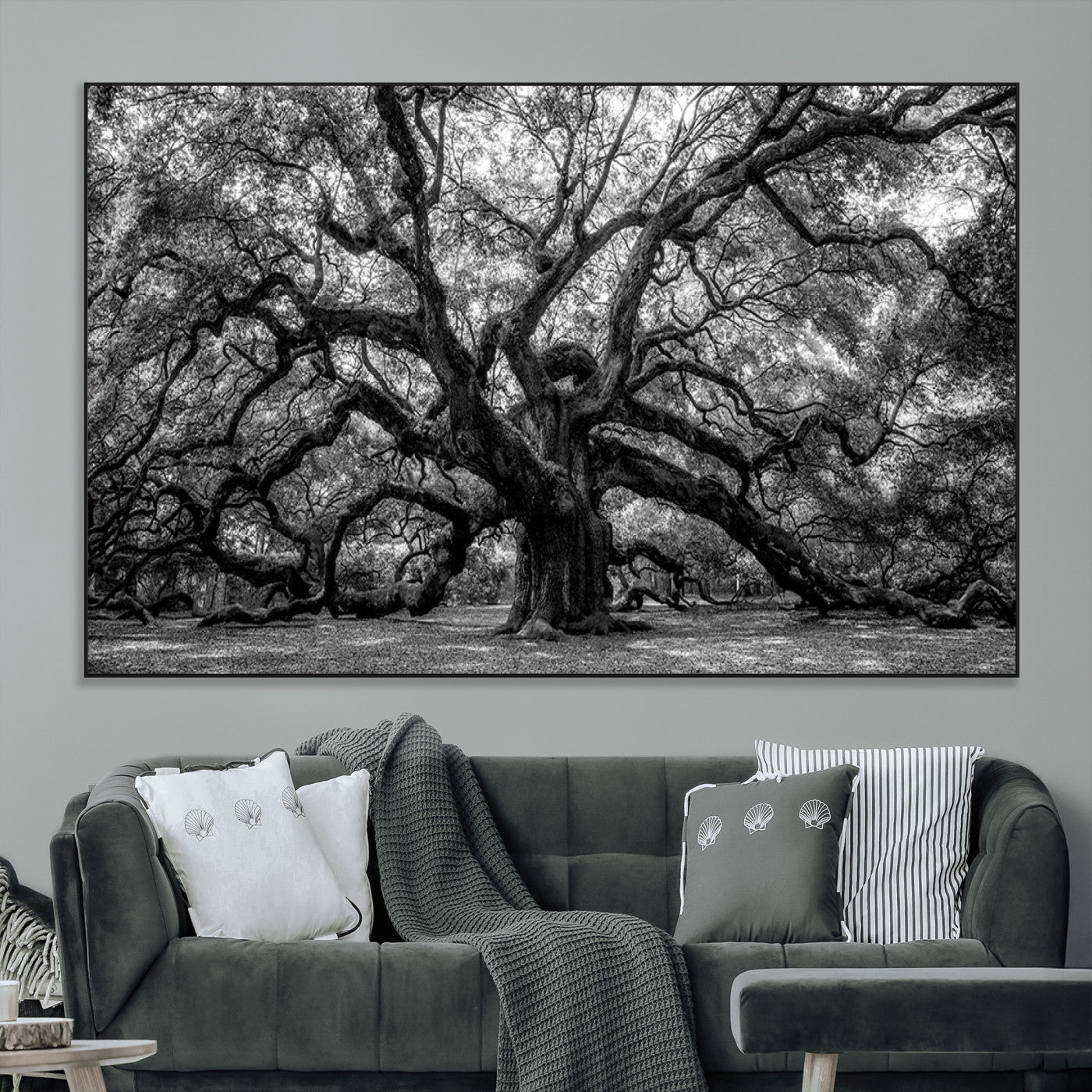 SEG-FC-51X34_Oversize - Black and White Old Angel Oak Tree Wall Art Canvas Print
