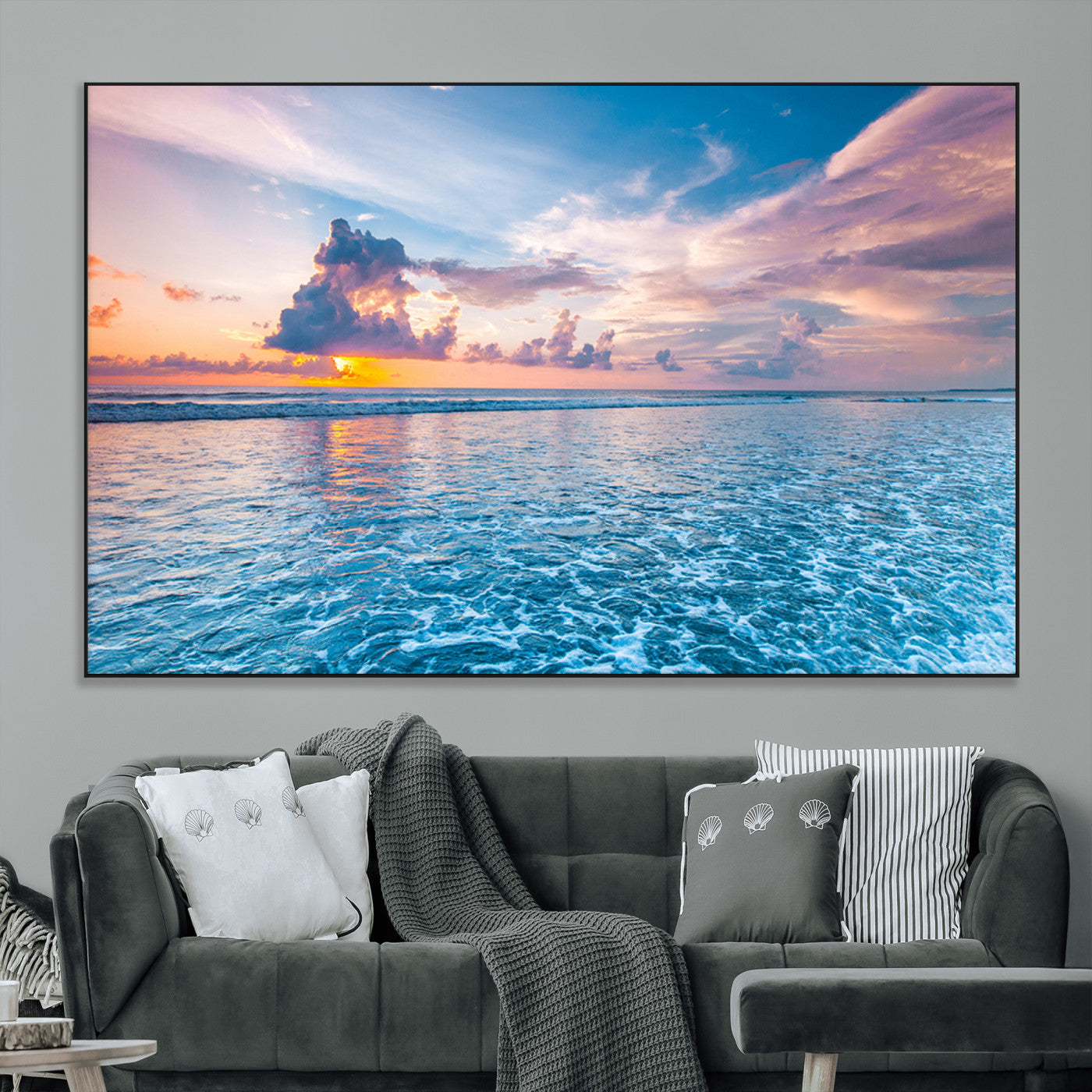 SEG-FC-51X34_Oversize - Ocean Sunset Canvas Wall Art Print - Tranquil Seascape with Vibrant Sky and Rolling Waves Canvas