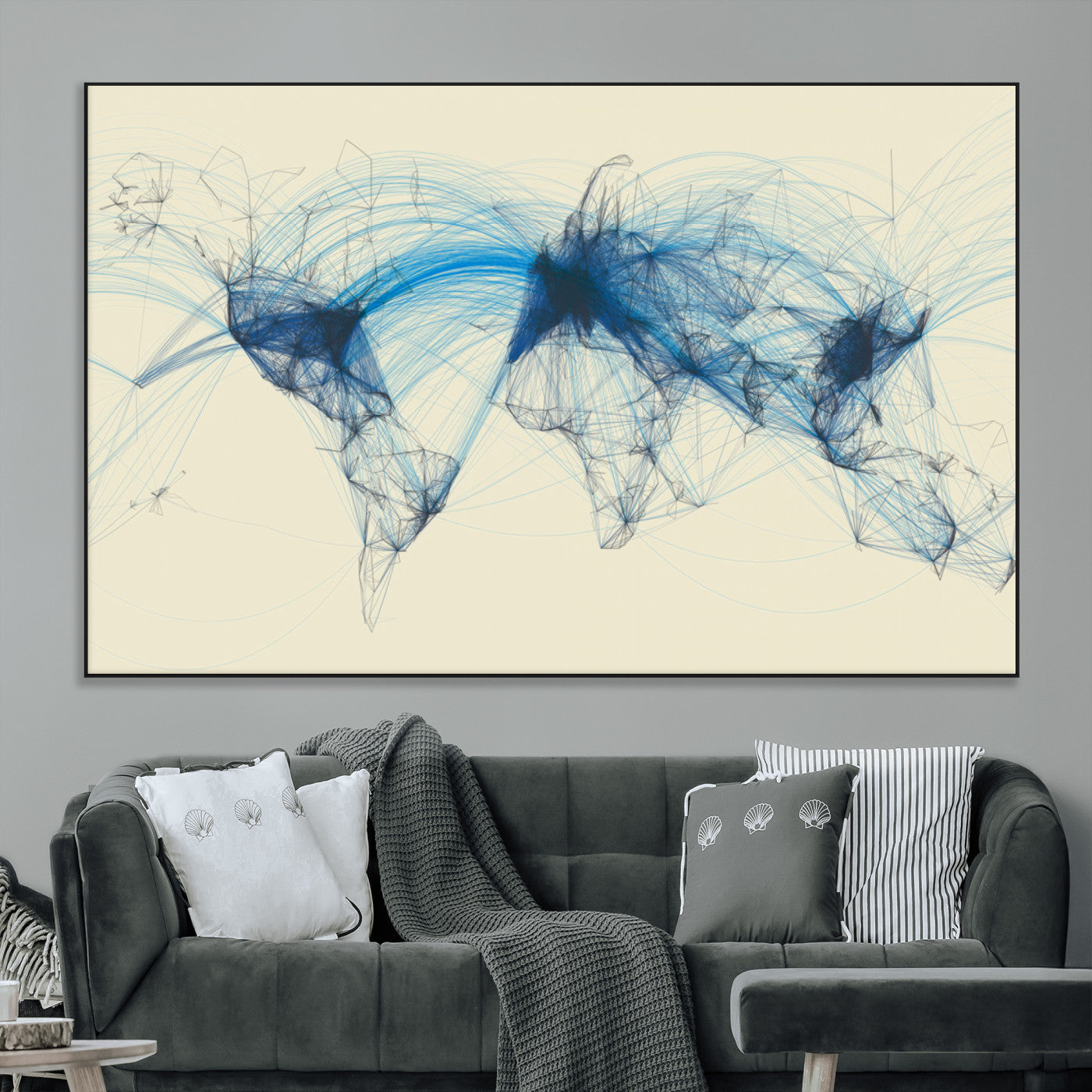 SEG-FC-51X34_Oversize - Flight Routes Map art Air Traffic Avi World Map with Blue Connections Canvas Wall Art – Modern