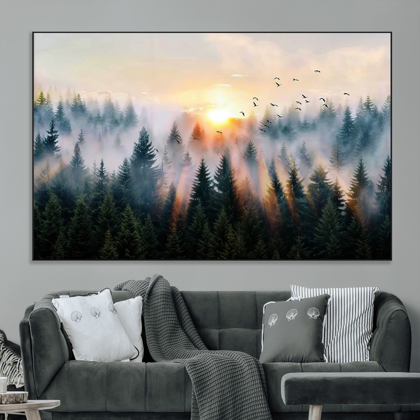 SEG-FC-51X34_Oversize - Abstract Forest Wall Art - Serene Nature Canvas Print with Misty Forest Design for Modern Home or