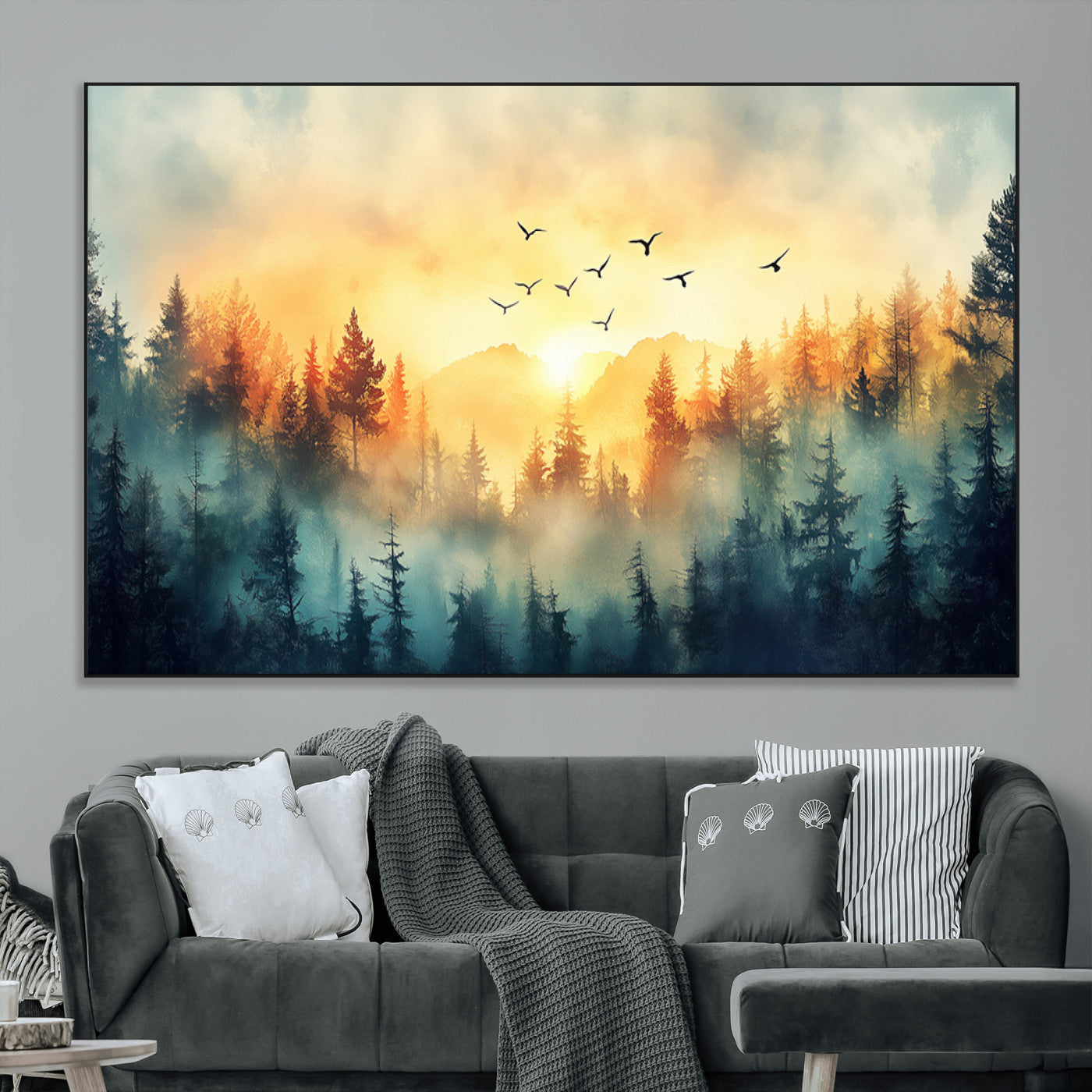 SEG-FC-51X34_Oversize - Abstract Forest Wall Art Print- Serene Nature Canvas Print with Misty Forest Design for Modern Home
