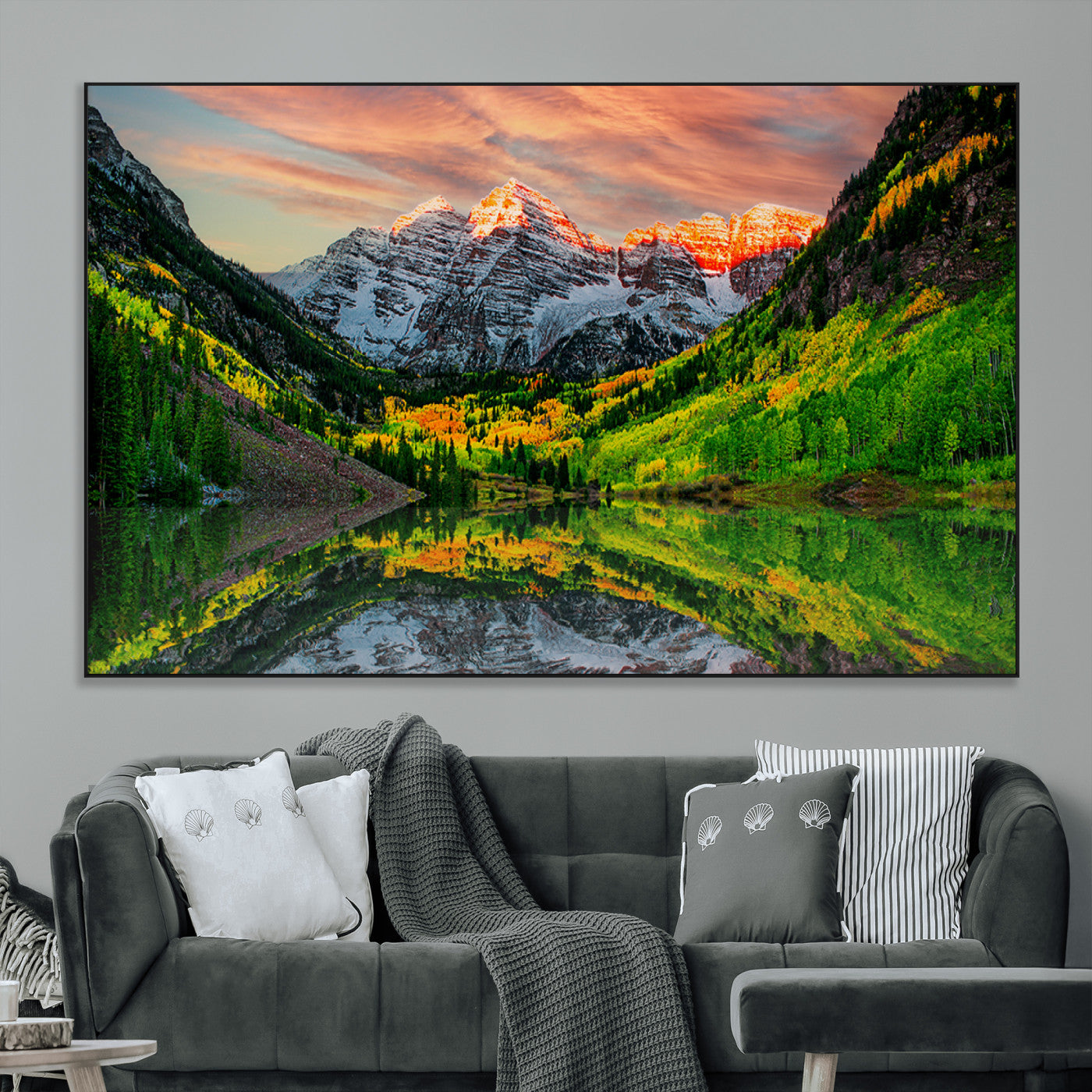 SEG-FC-51X34_Oversize - Maroon Bells Lake Wall Art Canvas Print – Majestic Colorado Mountain Landscape, Autumn Reflection,