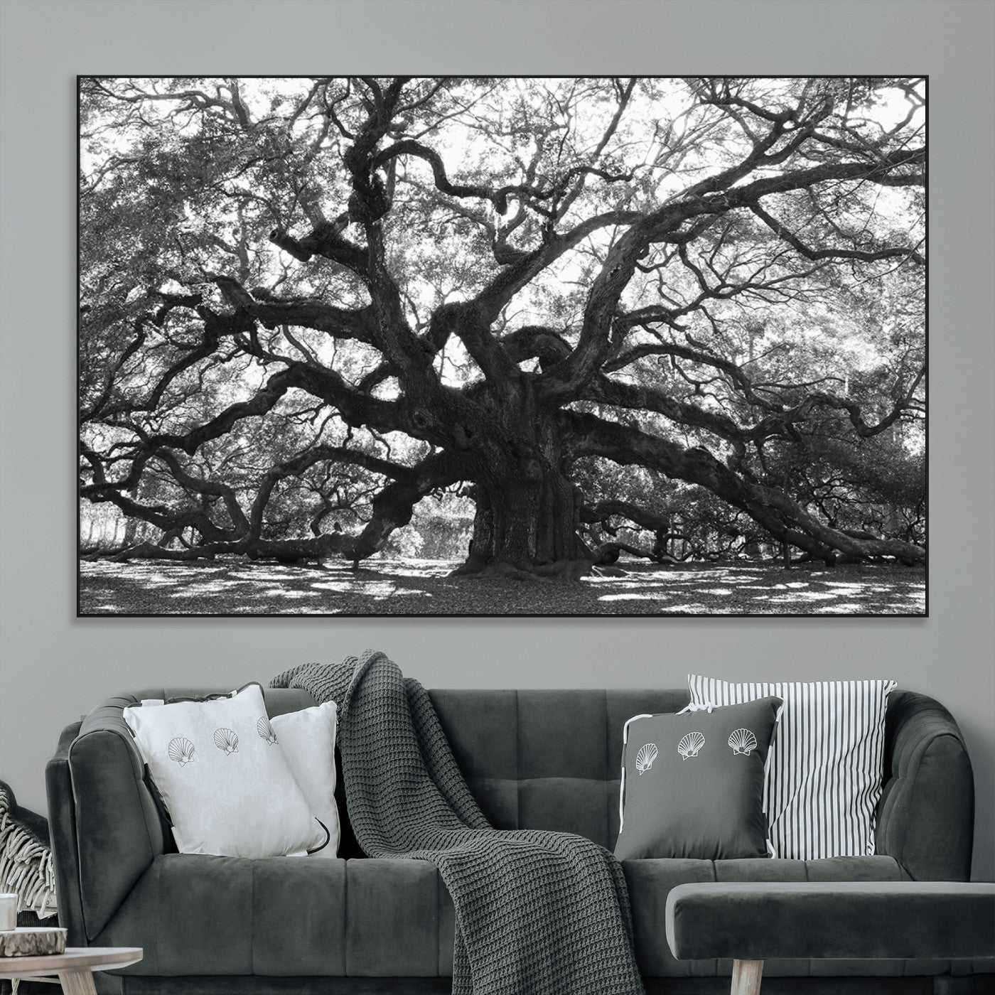 SEG-FC-51X34_Oversize - Ancient Oak Wall Art Canvas Print, Framed Twisted Branches Art Picture Print, Gnarled Tree Perfect Moody Nature Decor Artwork