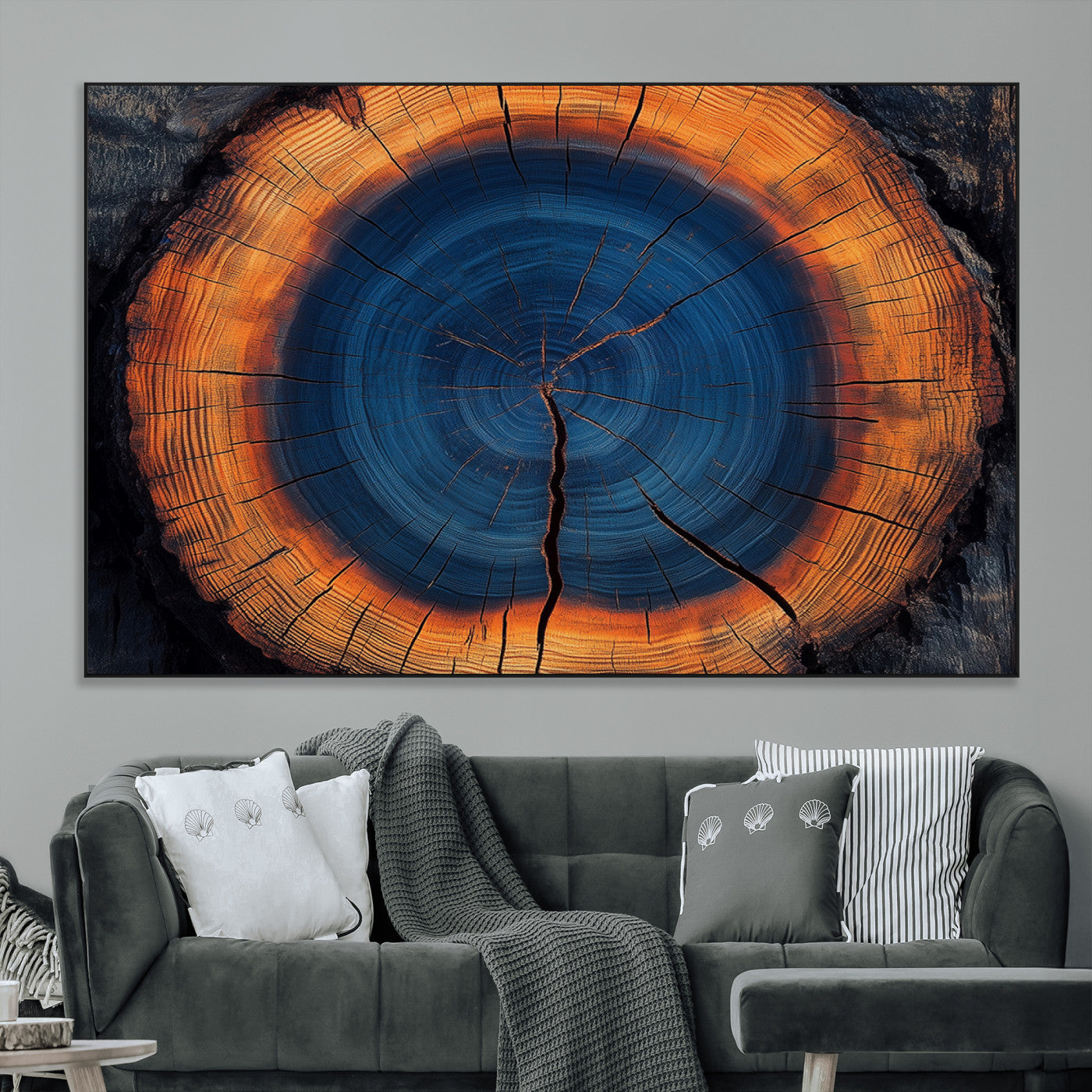 SEG-FC-51X34_Oversize - Abstract Tree Ring Wall Art Print, Natural Rustic Wood Texture Canvas Print, Framed Tree Ring Printing, Wood Tree Stump Artwork Canvas Print