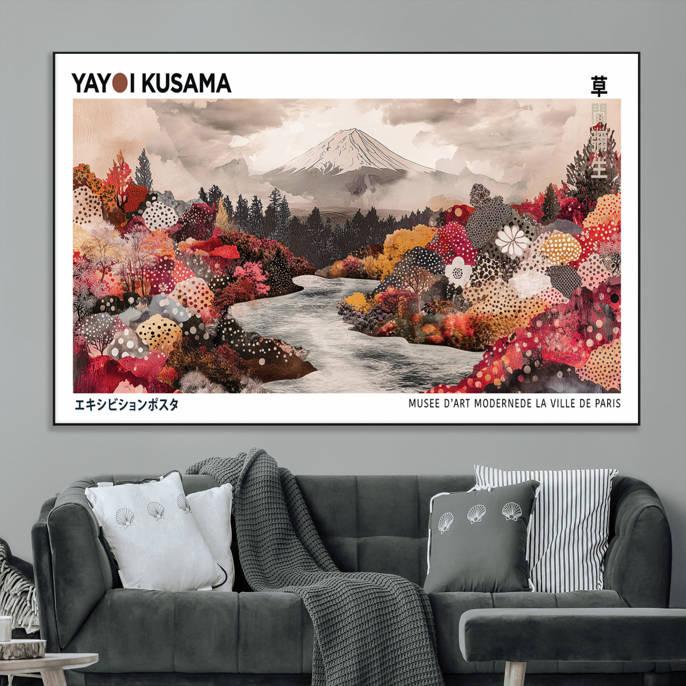 SEG-FC-51X34_Oversize - Yayoi Kusama Wall Art Canvas Print, Framed Large Abstract Art Picture Print, Kusama Polka Dot Perfect Minimalist Decor Artwork