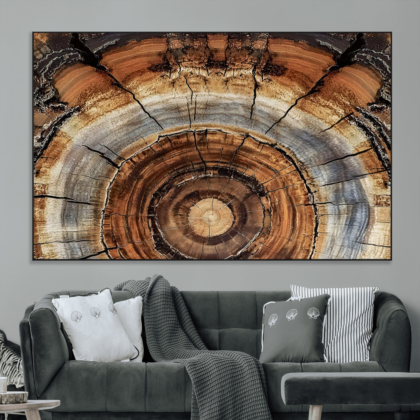 SEG-FC-51X34_Oversize - Tree Rings Wall Art Canvas Print, Framed Wood Texture Art Picture Print, Rustic Pattern Perfect Rustic Organic Decor Artwork