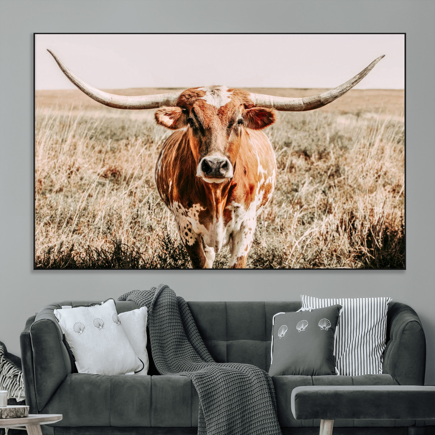 SEG-FC-51X34_Oversize - Wall Art Canvas Print Majestic Longhorn Graceful Strength in Every Curve Bold Spirit of the Wild