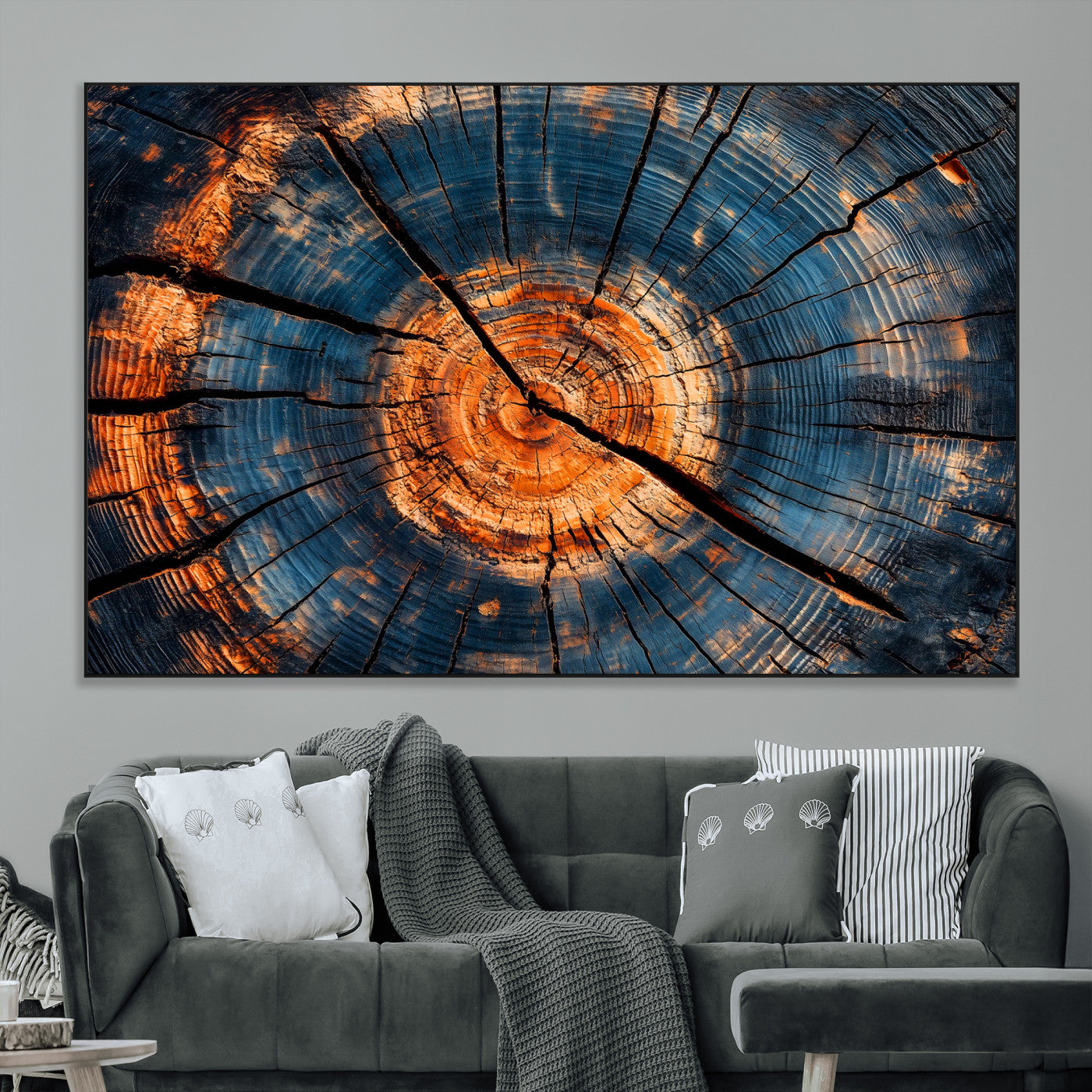 SEG-FC-51X34_Oversize - Burnt Wood Wall Art Canvas Print, Framed Aged Timber Art Picture Print, Rustic Tree Slice Perfect Rustic Decor Artwork