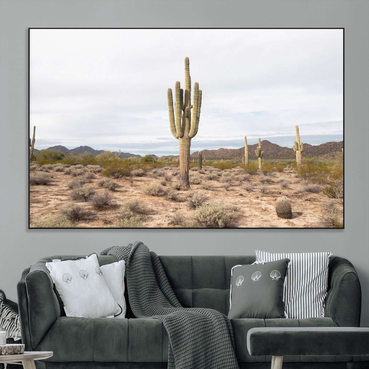 SEG-FC-51X34_Oversize - Saguaro Cactus Wall Art Canvas Print, Framed Desert Cactus Art Picture Print, Earthy Desert Perfect Southwestern Boho Decor Artwork